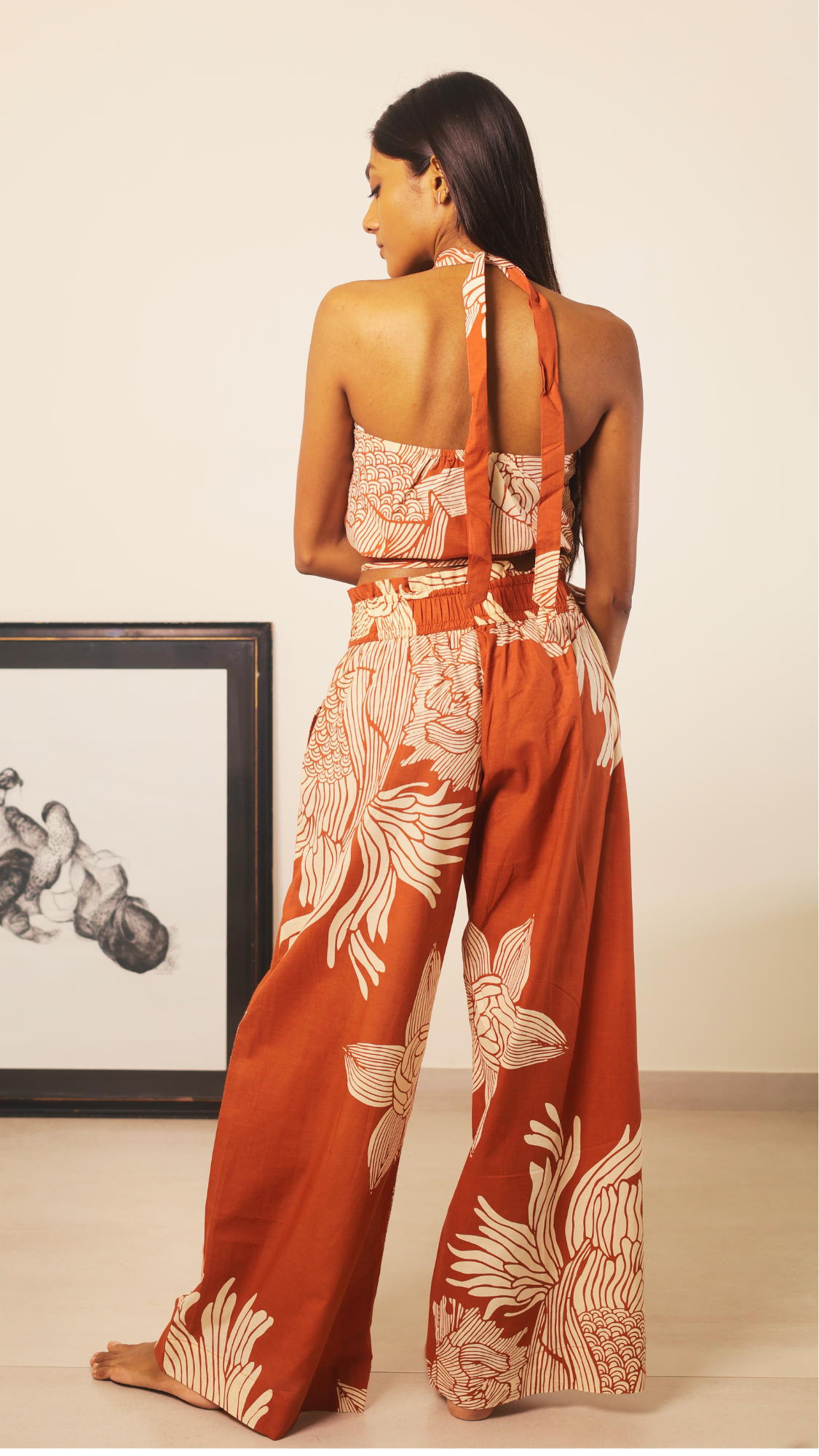 Thumbnail preview #3 for Crop Top & Wide Leg Pant Set - Terracotta Satori