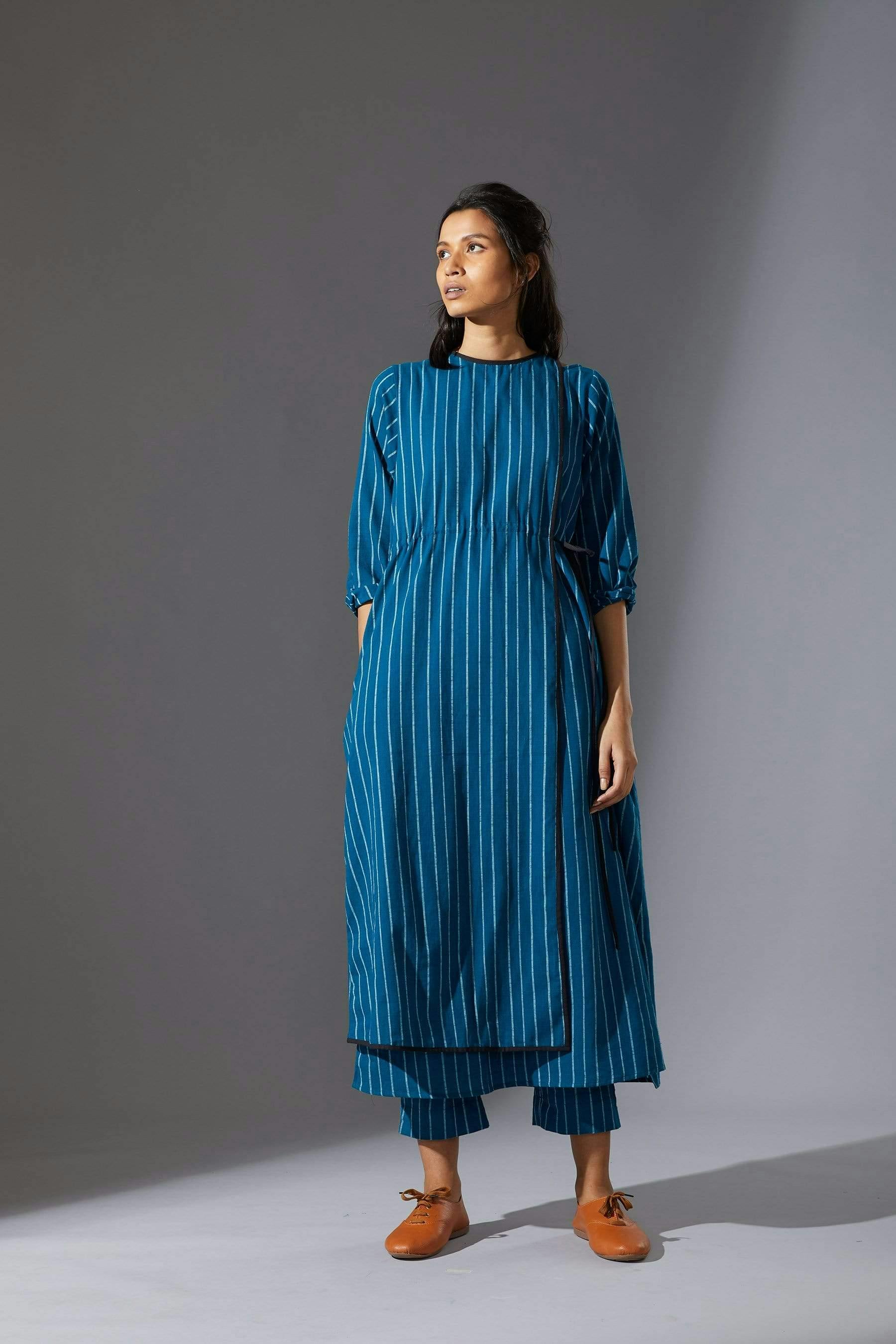 Mati Overlap Blue Striped Tunic Set with Pants, a product by Style Mati