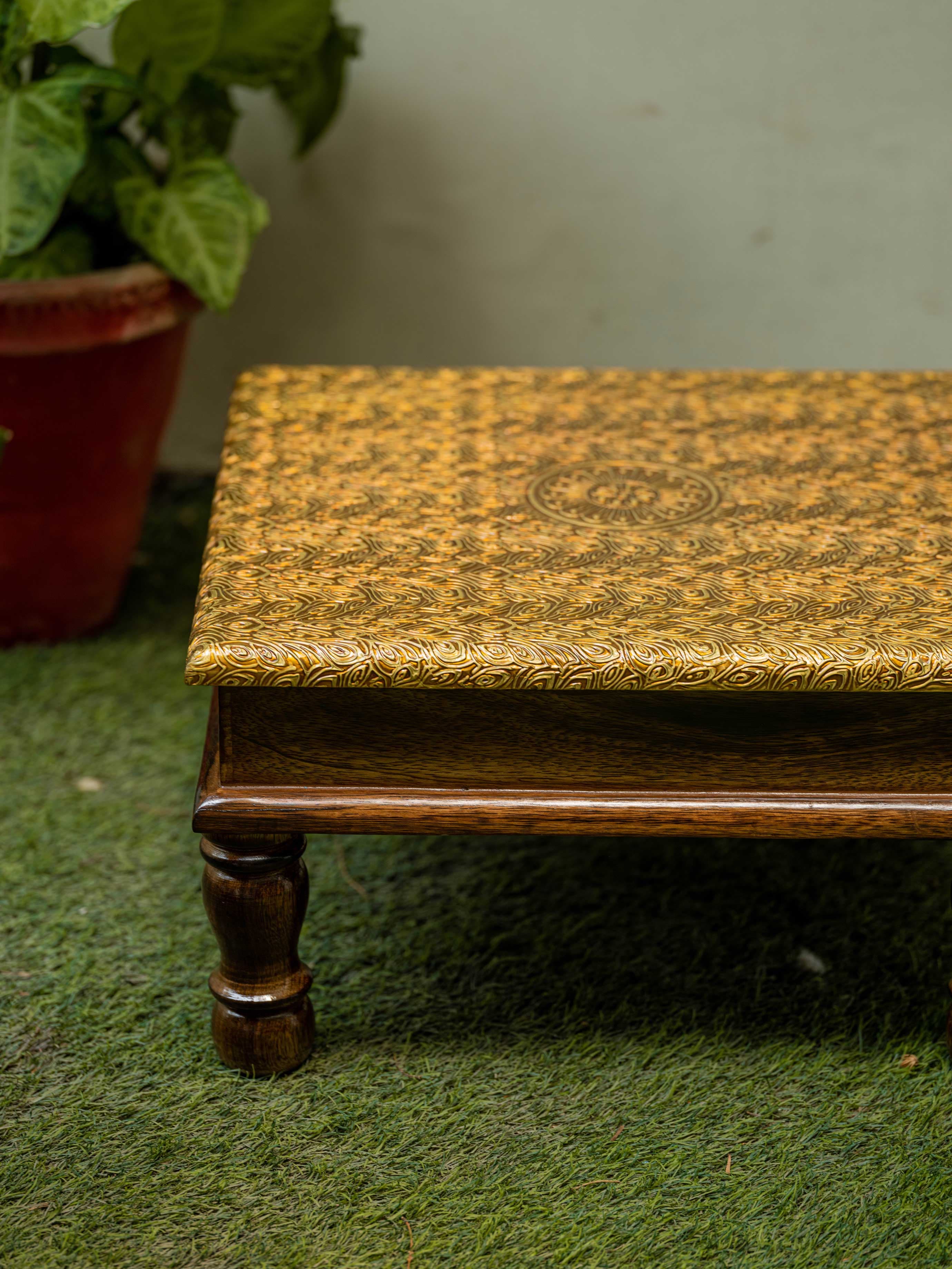 Thumbnail preview #0 for Zar - Wooden low stool with golden work