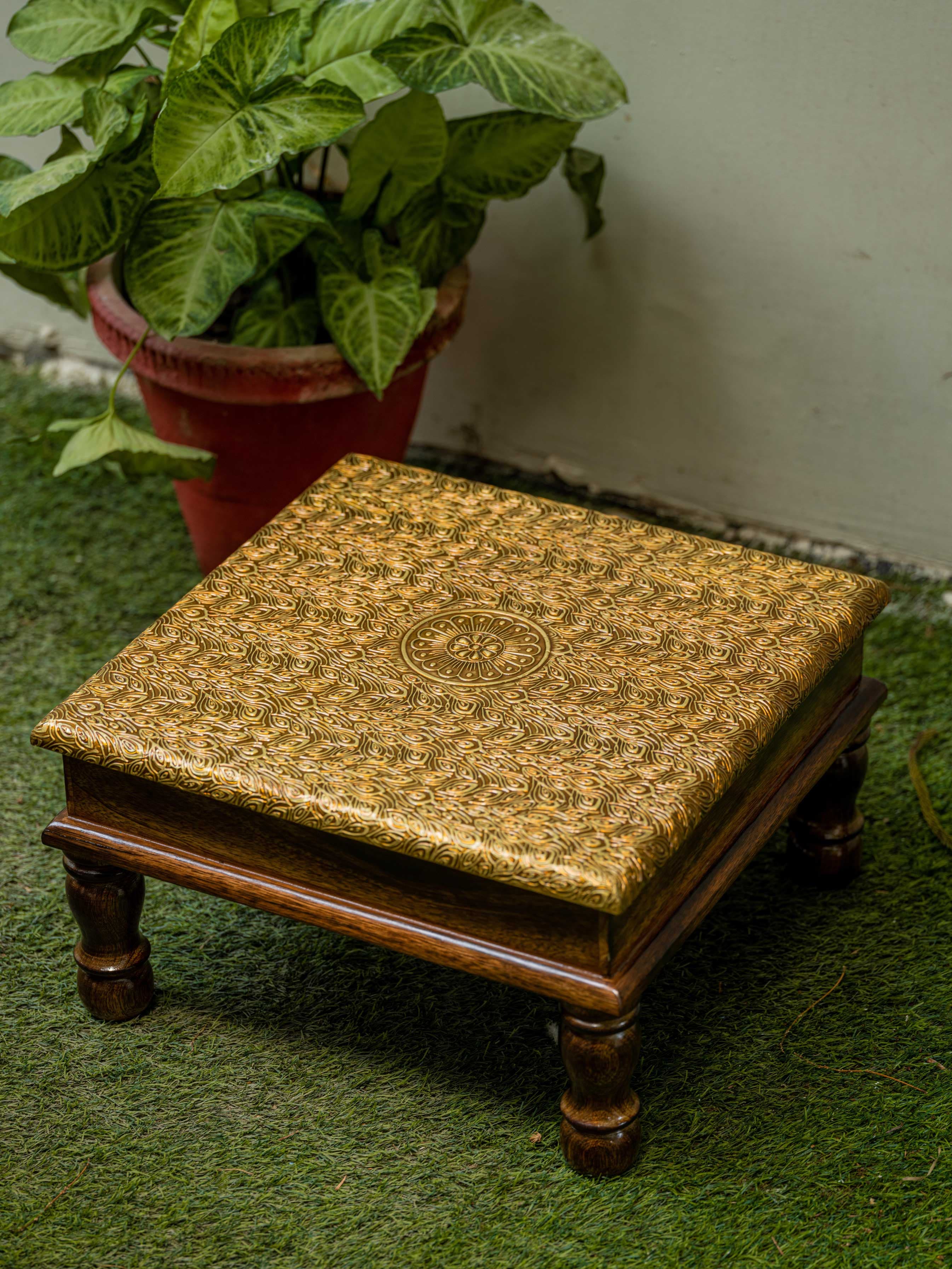 Thumbnail preview #2 for Zar - Wooden low stool with golden work