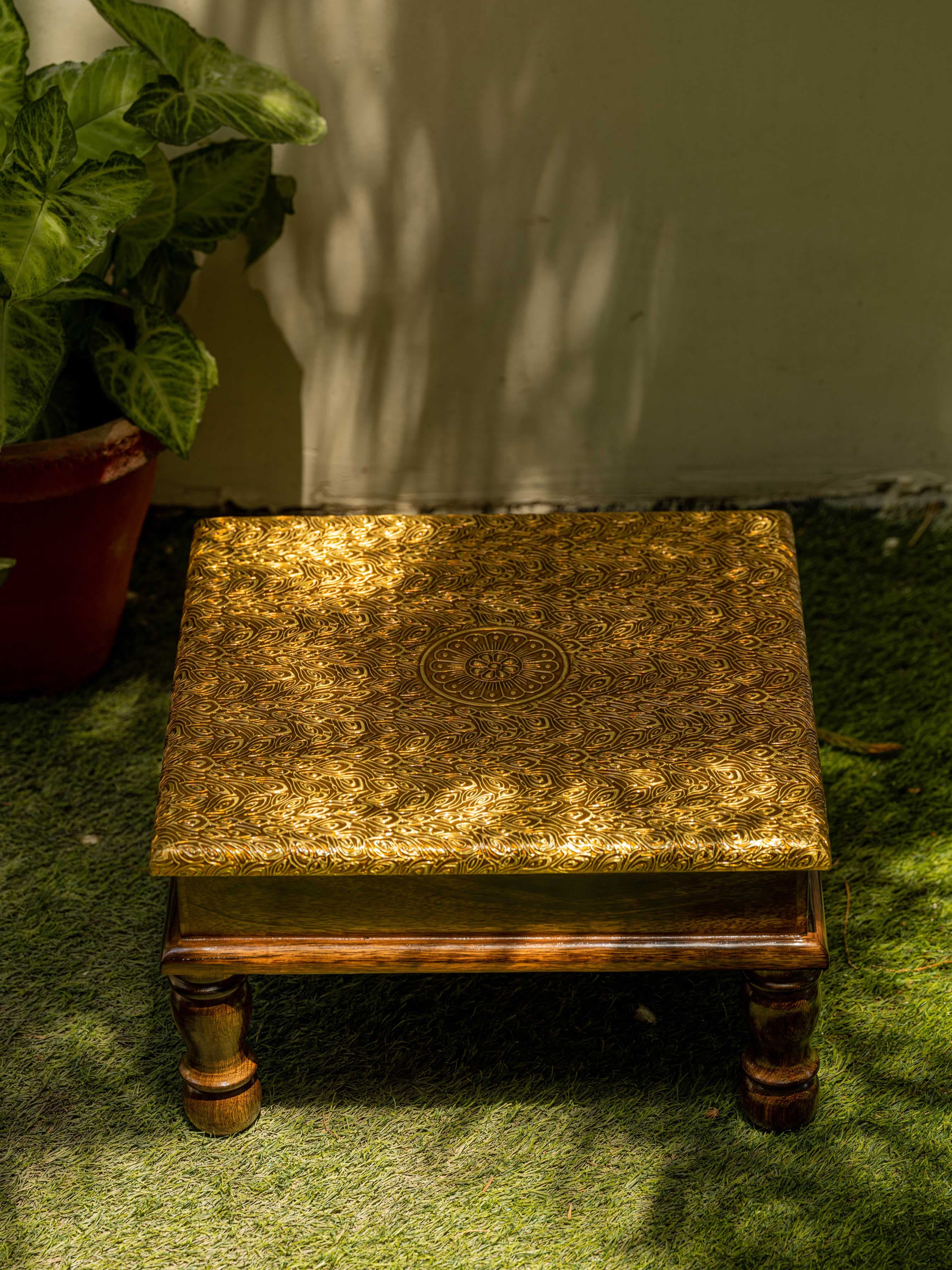 Thumbnail preview #4 for Zar - Wooden low stool with golden work