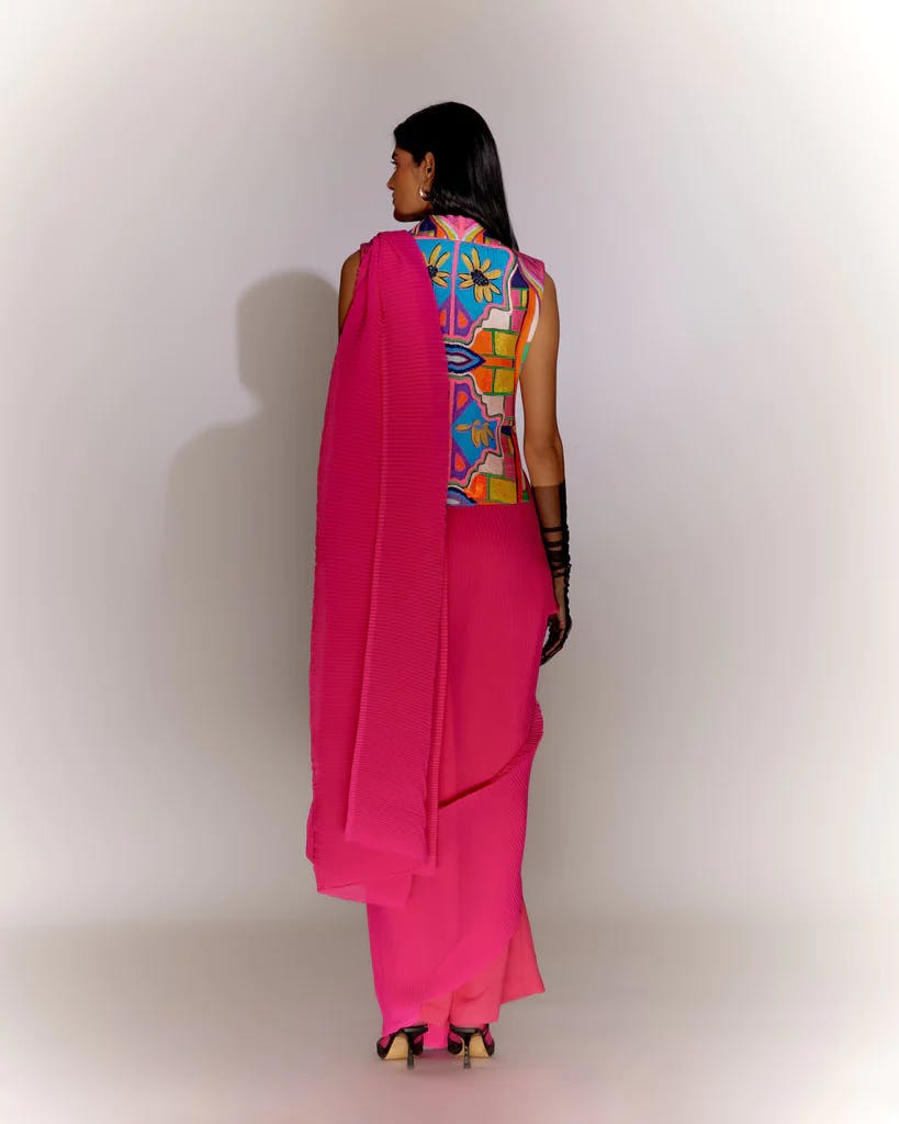 Thumbnail preview #3 for FRINGE JACKET PRINTED WITH SAREE DRAPE