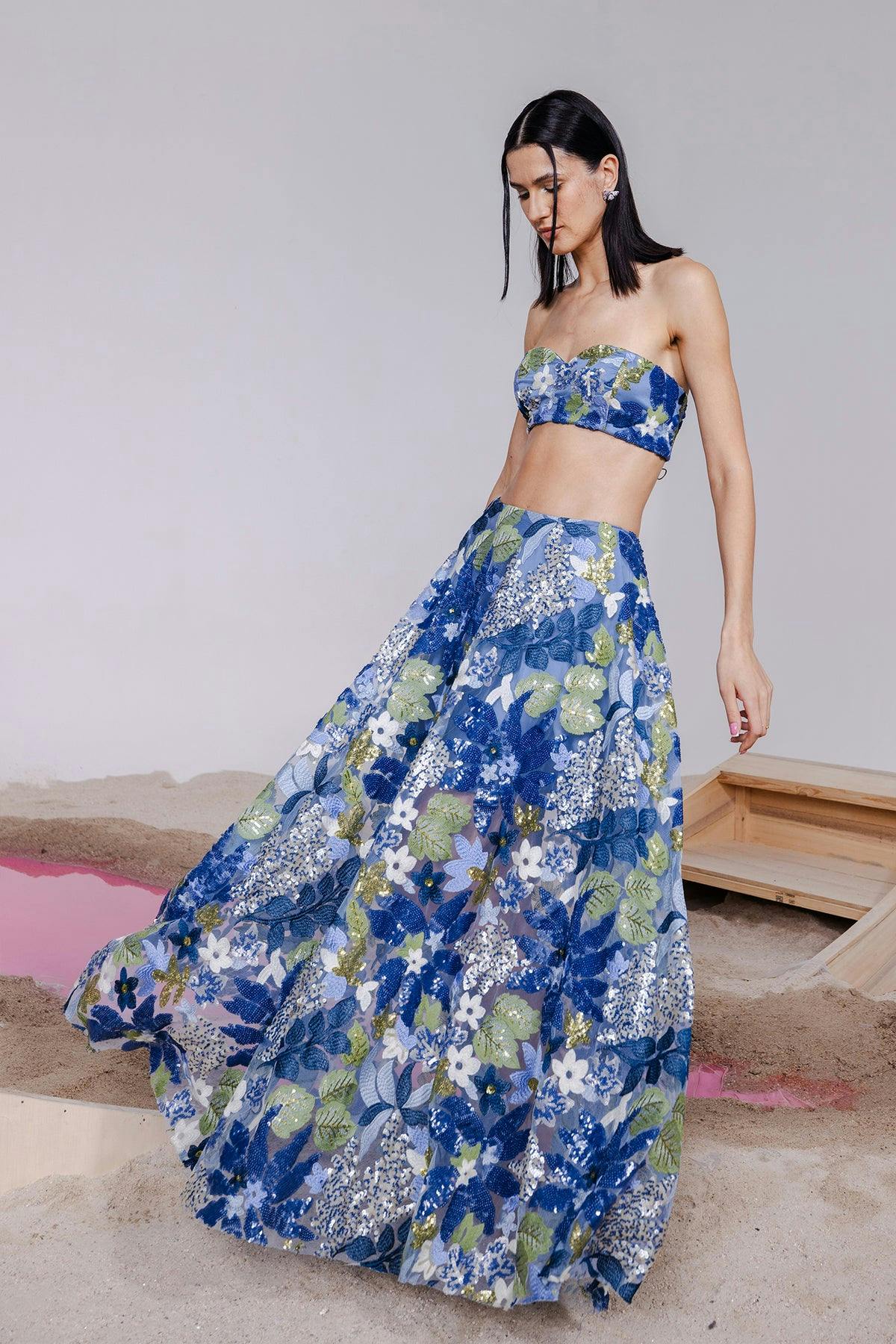 Thumbnail preview #1 for JUNO BLUE BRALETTE & A-LINE LONG SKIRT