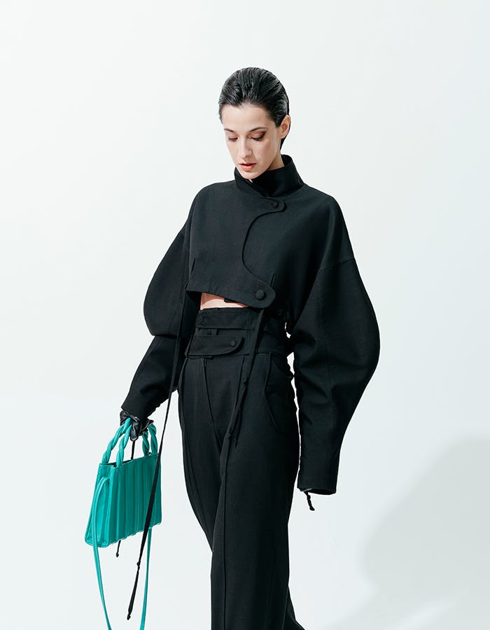 Cropped black turtleneck blazer, a product by BLIKVANGER