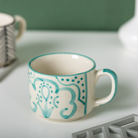 Thumbnail preview #3 for Light Blue Hand Crafted White Color Ceramic Tea Cup with Design