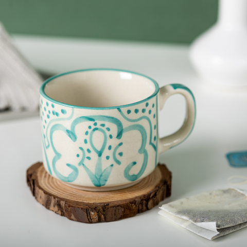 Thumbnail preview #4 for Light Blue Hand Crafted White Color Ceramic Tea Cup with Design