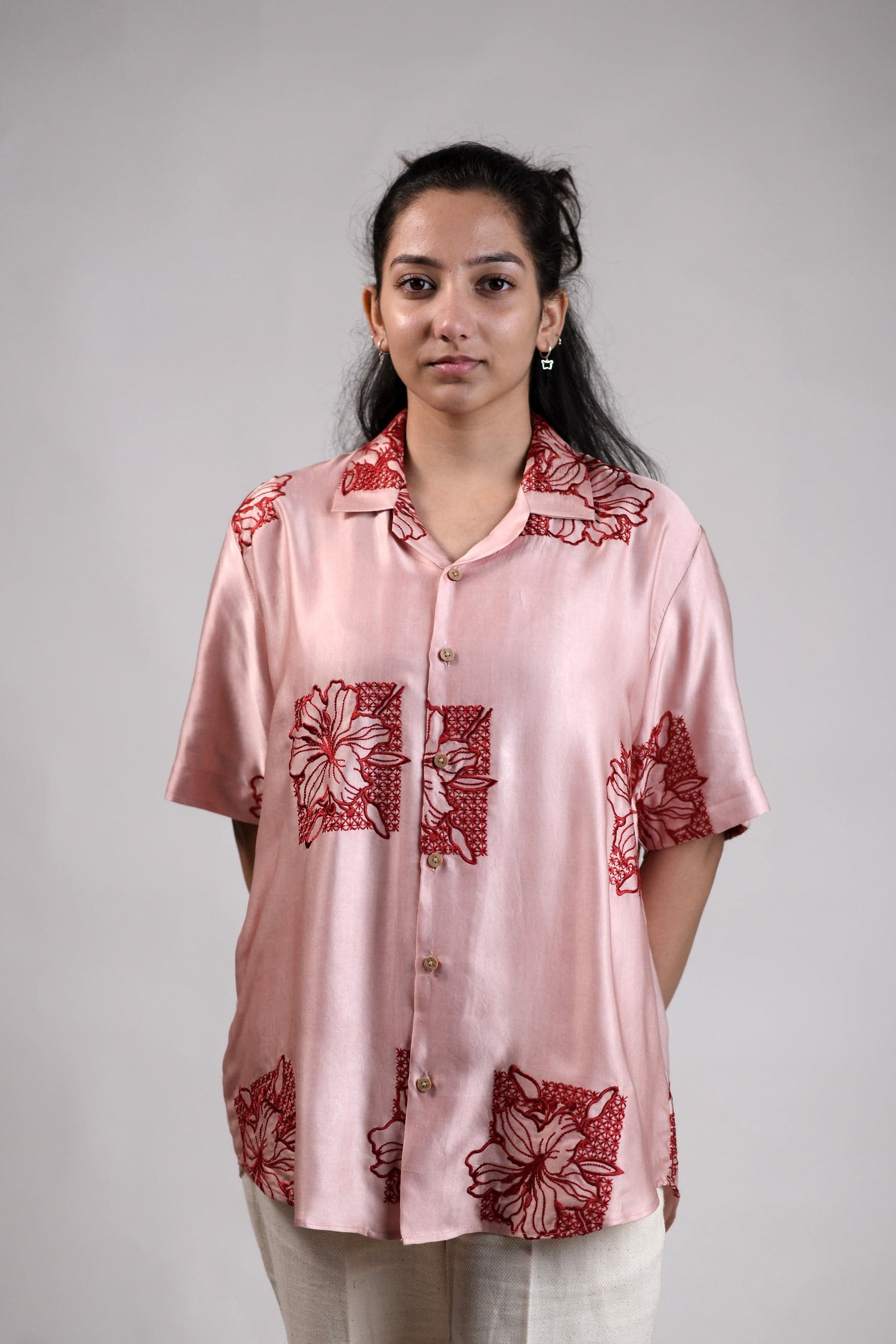 Thumbnail preview #5 for Red Lillis | Guava Pink | Unisex Lounge Shirt