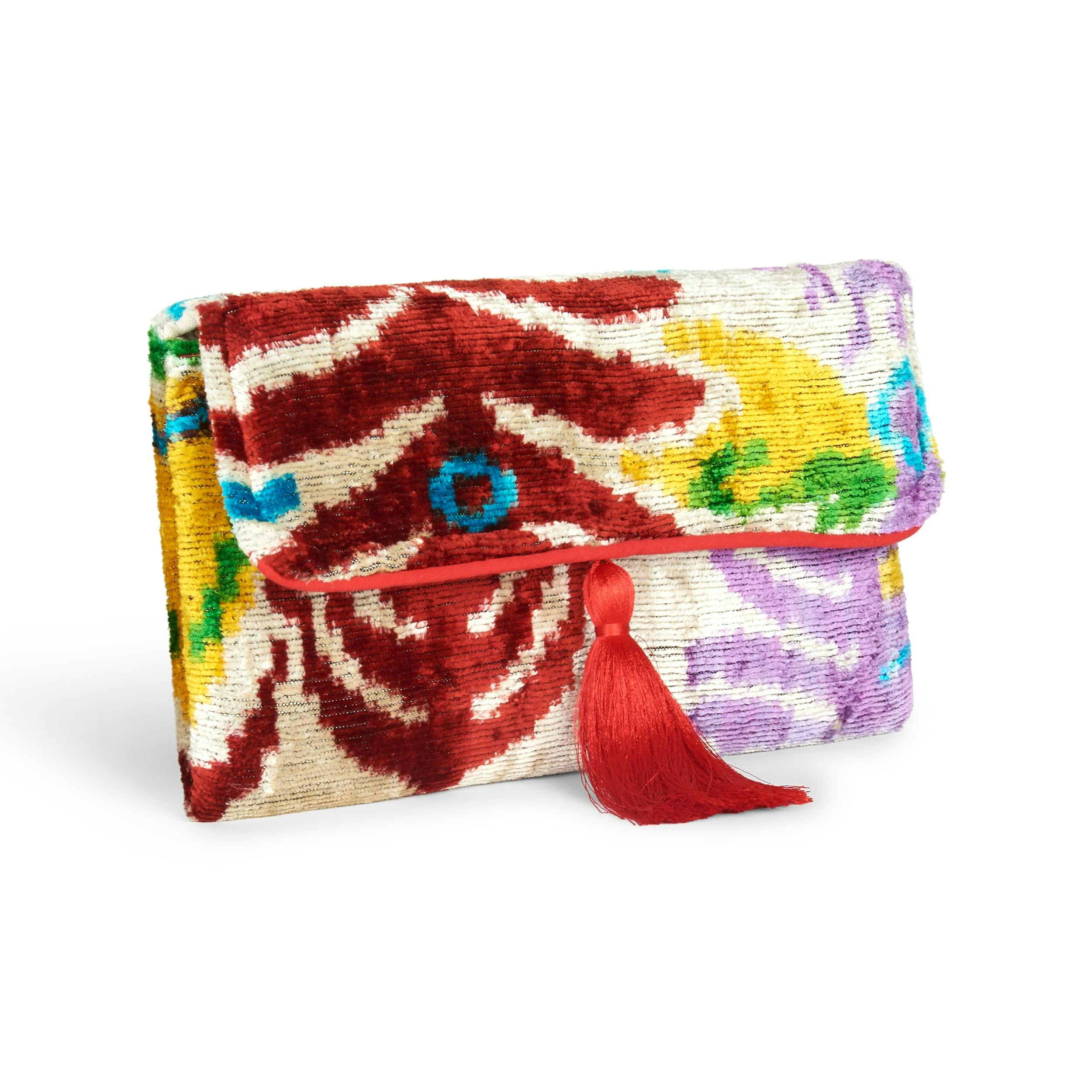 Thumbnail preview #2 for Samba Red Multicolor Velvet Silk Fold Over Clutch