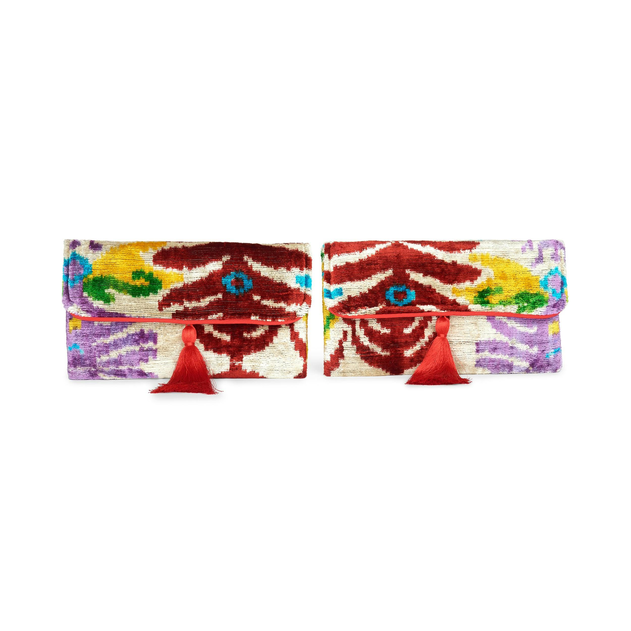 Thumbnail preview #5 for Samba Red Multicolor Velvet Silk Fold Over Clutch