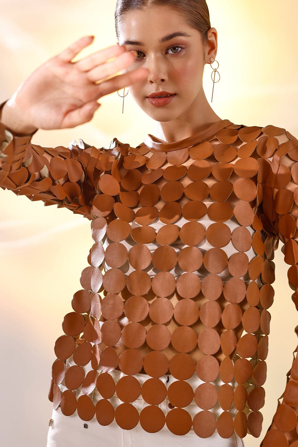 Thumbnail preview #1 for Brown glister leather top