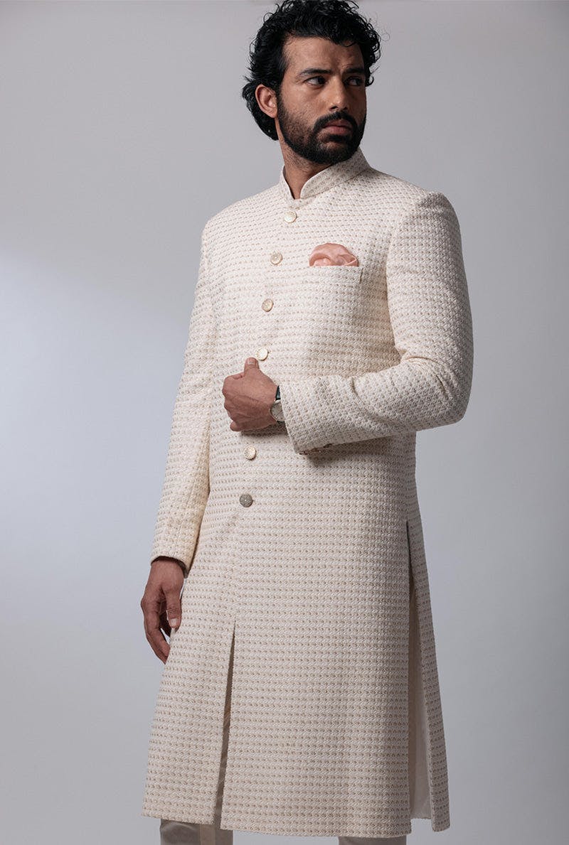 Bone White Sherwani Set, a product by Nautanky