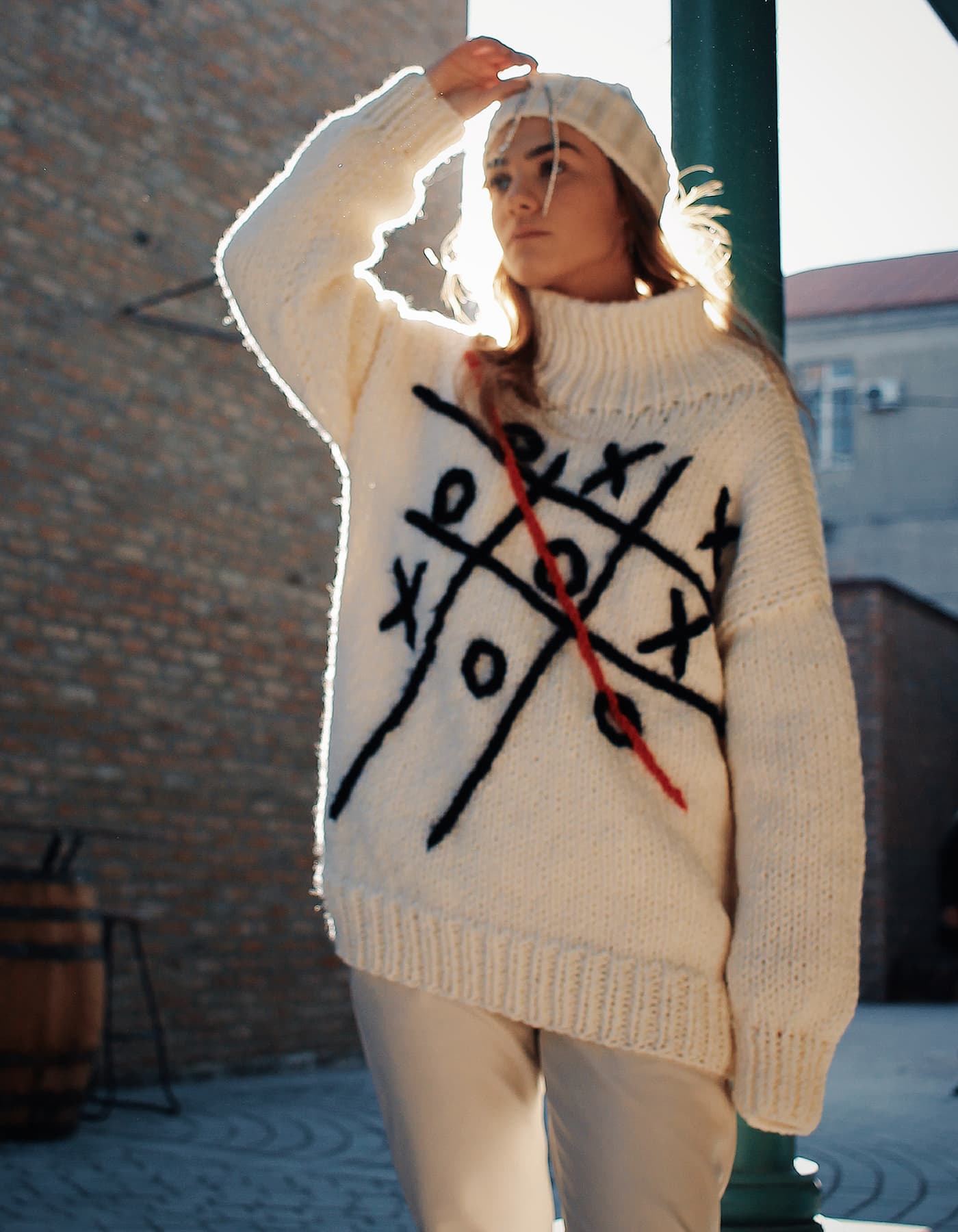 Thumbnail preview #3 for Hand-Knitted White Tic-Tac-Toe Sweater