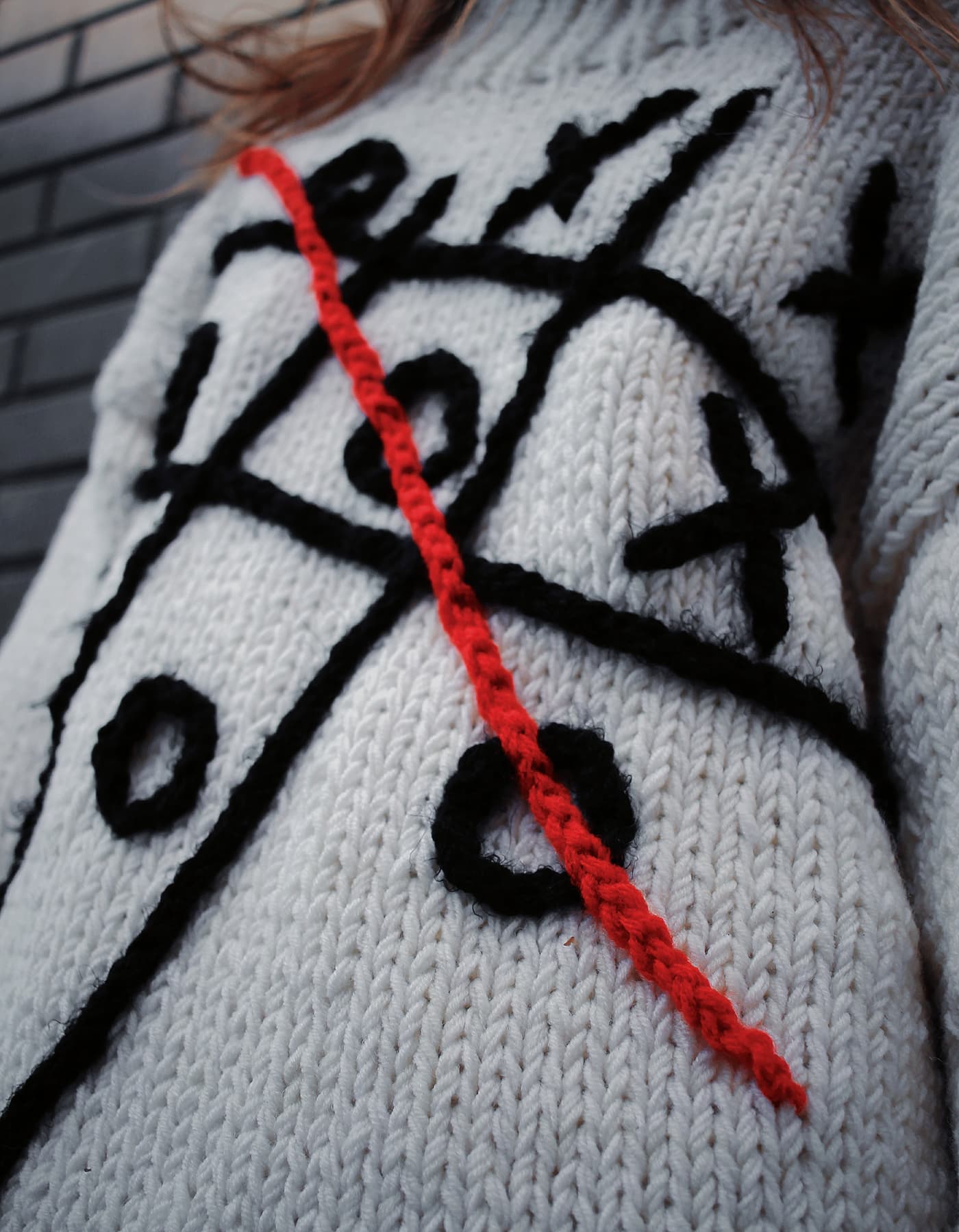 Thumbnail preview #2 for Hand-Knitted White Tic-Tac-Toe Sweater