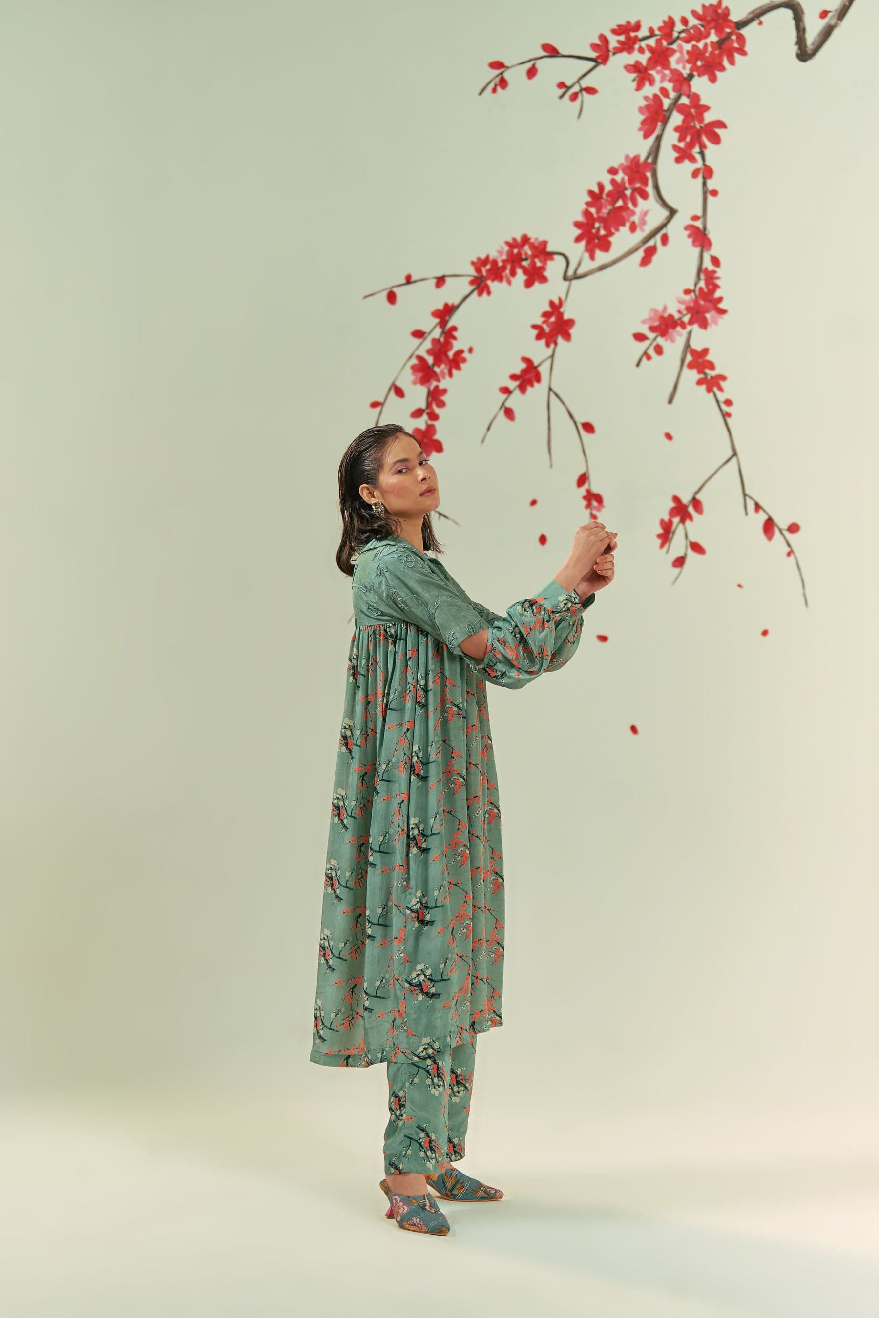 Thumbnail preview #1 for Kaze Gathered Tunic With Pants Co-ord Set