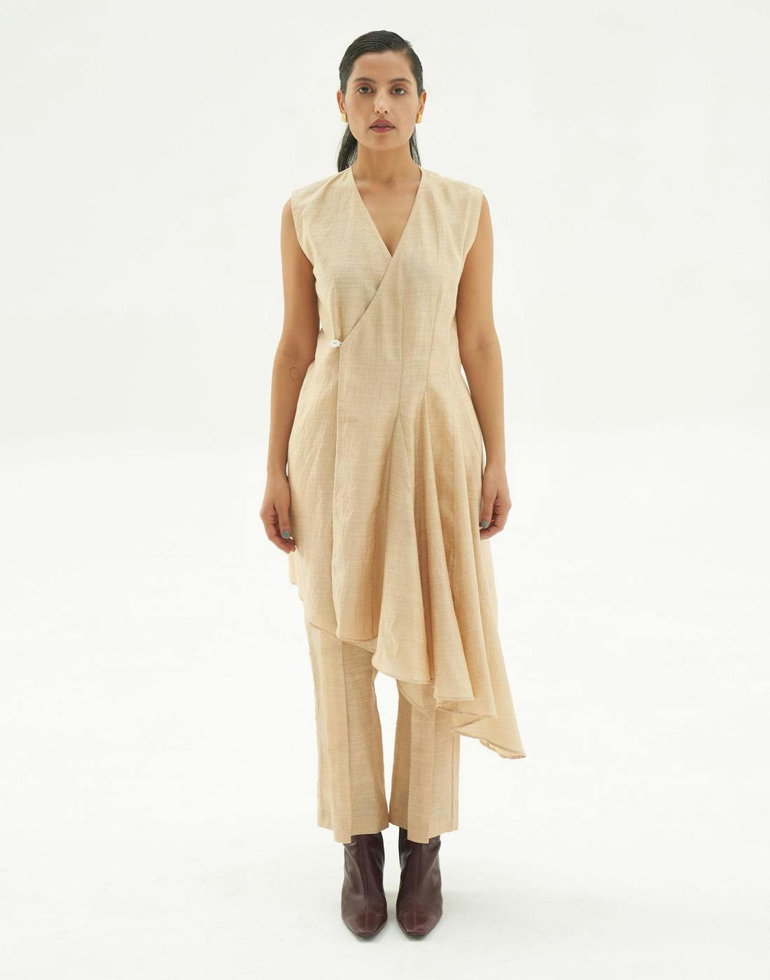 Beige asymmetric hemline co-ordinate set, a product by Corpora Studio