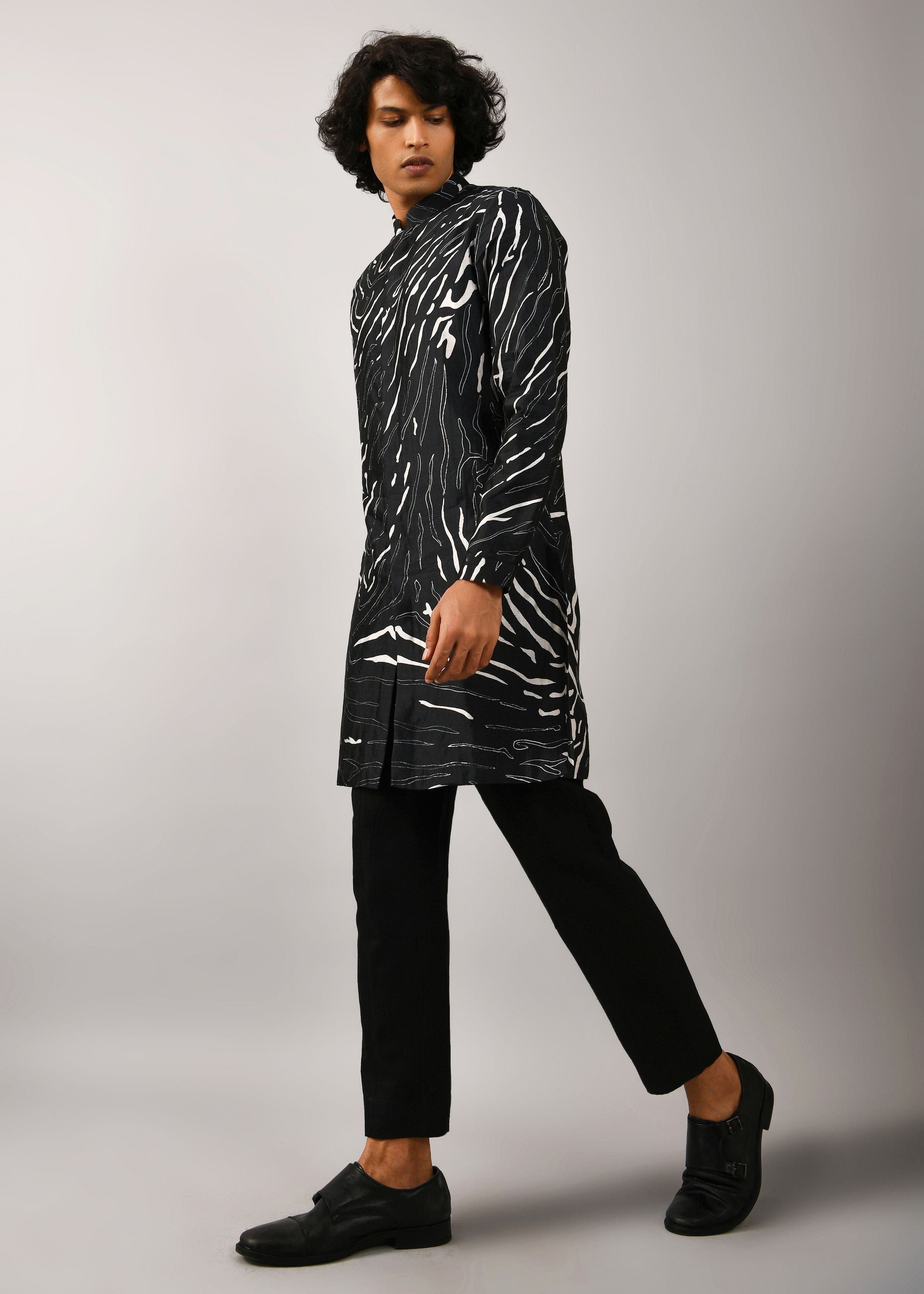 Thumbnail preview #4 for Black Terrain Maize Front Open Kurta