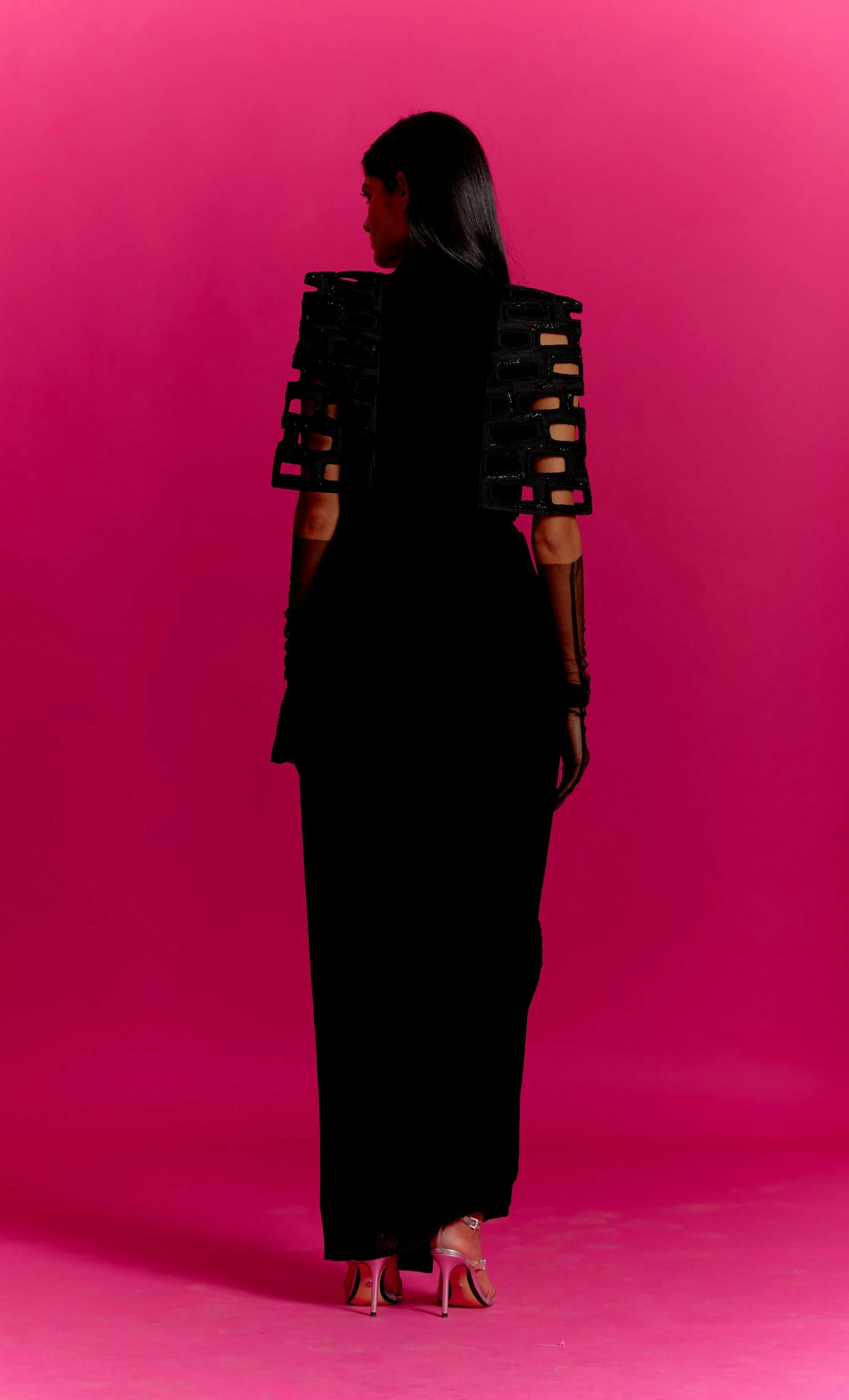 Thumbnail preview #1 for Bricks Cut-out Cape Style Jacket with Saree Co-ord