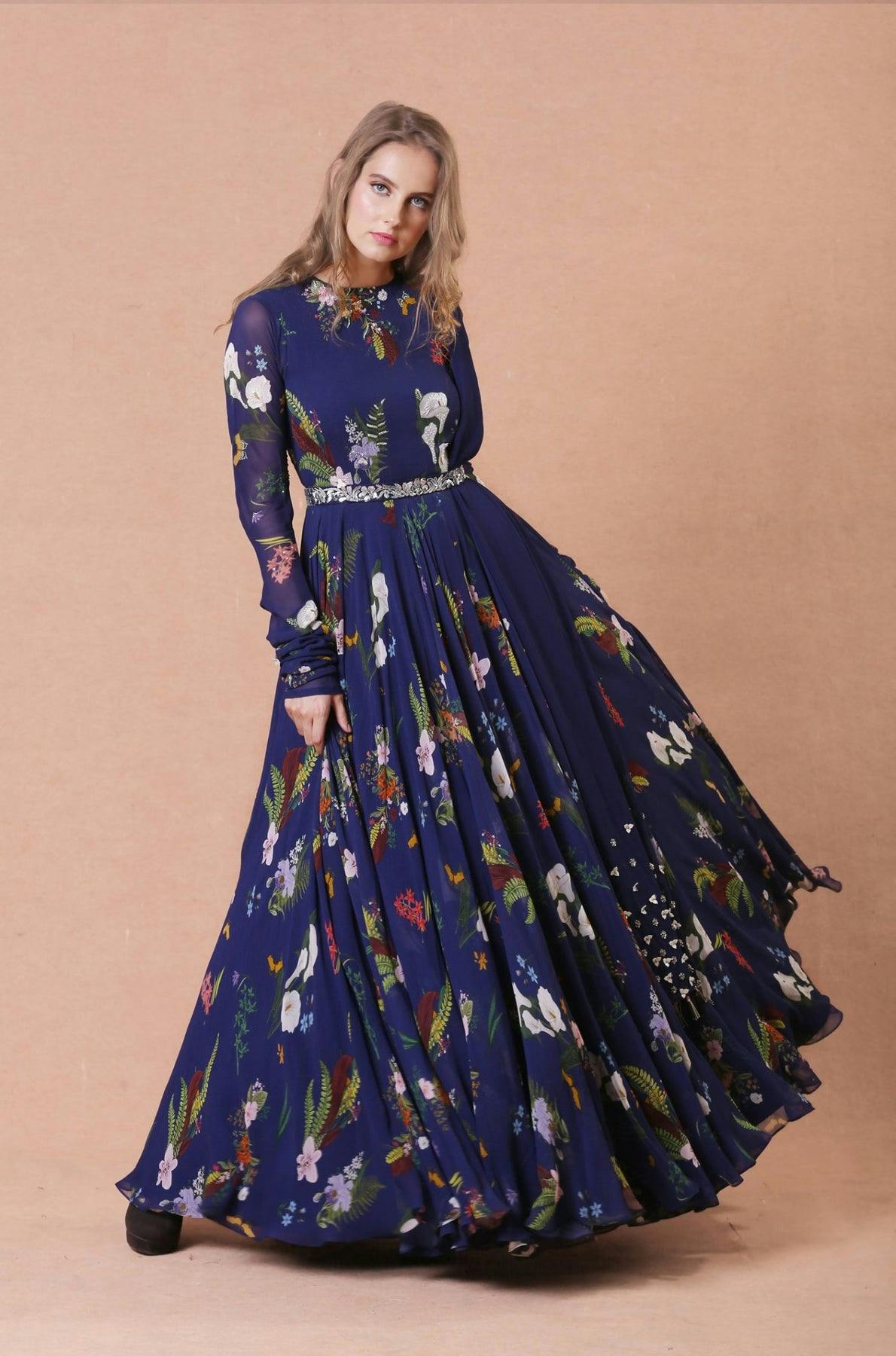 Thumbnail preview #0 for Blue Printed Anarkali Set