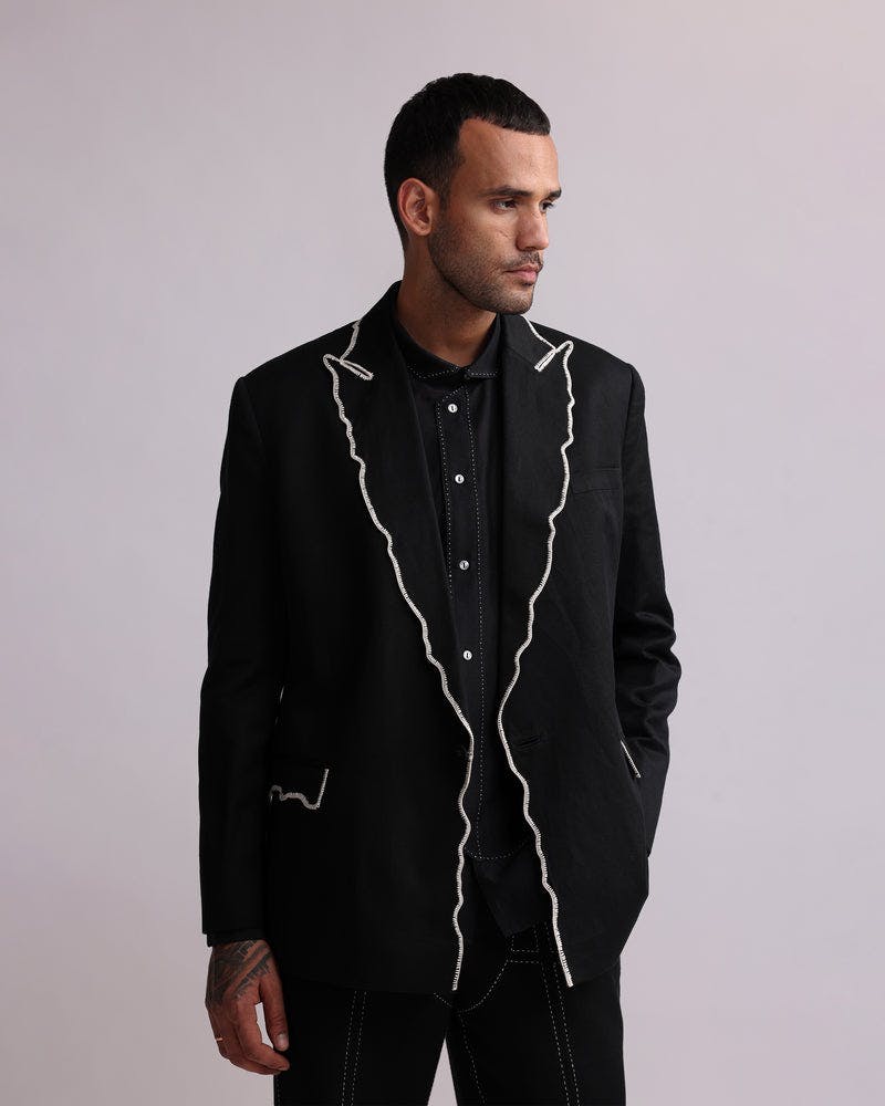 Thumbnail preview #2 for CONTOUR CROCHET EDGE SINGLE BREASTED BLAZER