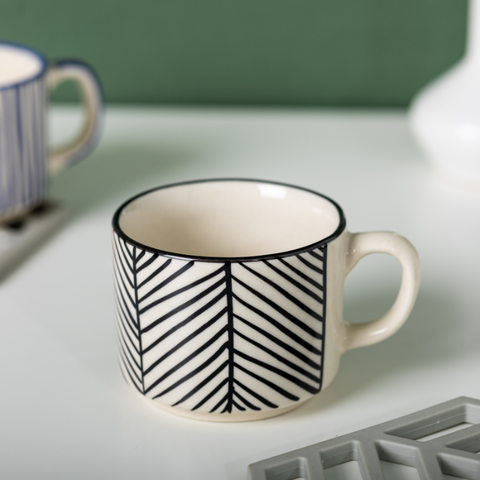 Thumbnail preview #2 for Black Stripes White Color Ceramic Tea Cup with Design