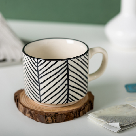 Thumbnail preview #0 for Black Stripes White Color Ceramic Tea Cup with Design