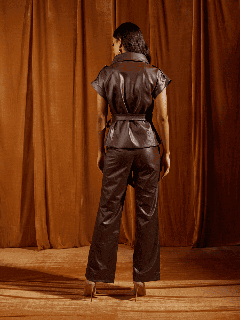 Thumbnail preview #5 for Mocha Faux Leather Shacket Top