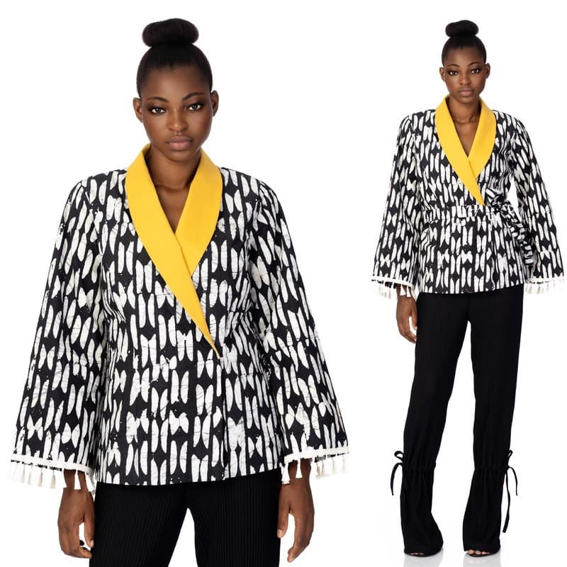 Thumbnail preview #2 for Kwelaku Agozie black contrast tassel blazer