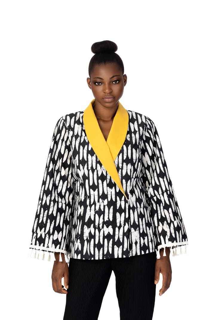 Kwelaku Agozie black contrast tassel blazer, a product by KWELAKU