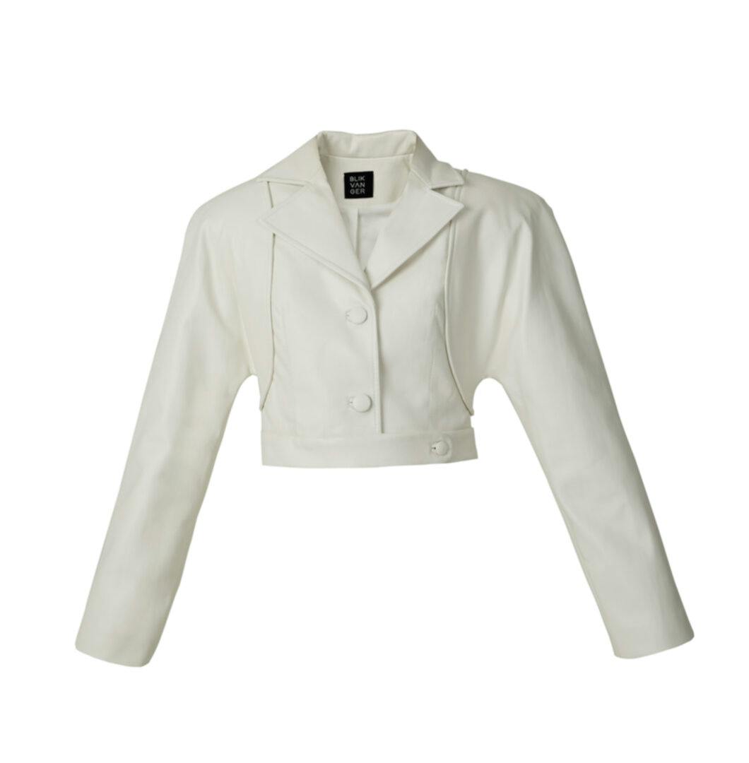 Thumbnail preview #1 for White faux leather cropped blazer