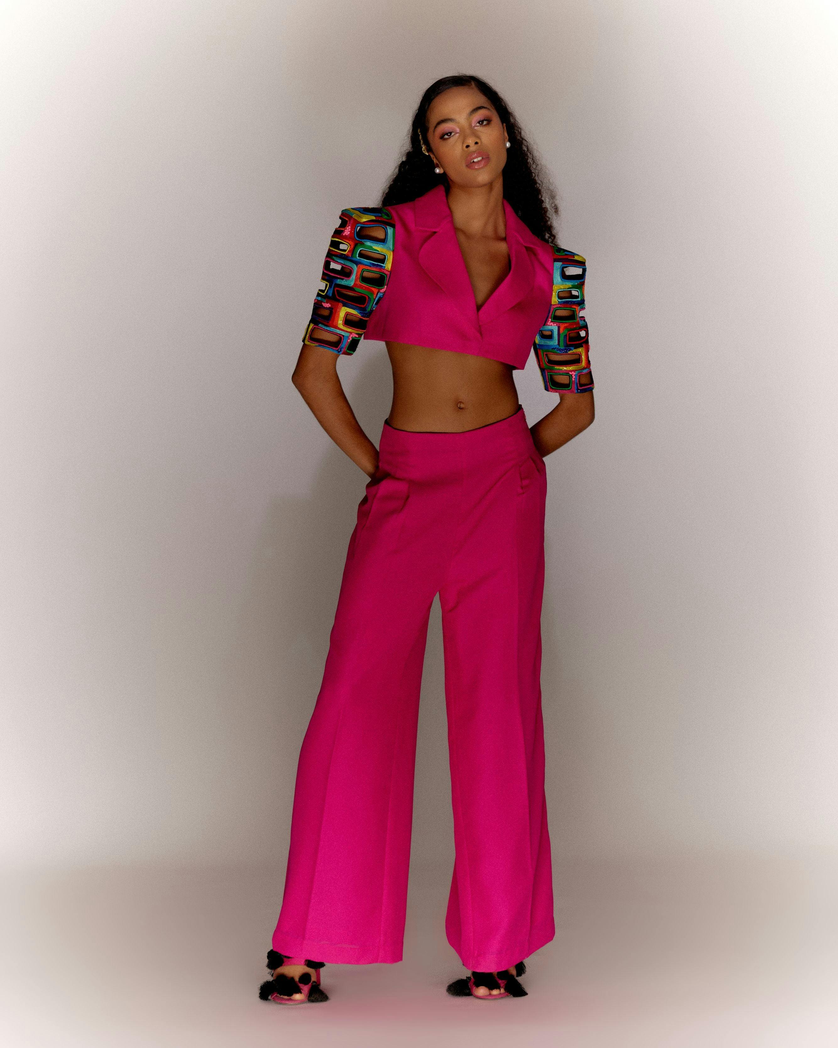 Pink Bricks Cut-out Jakcet Co-ord, a product by Mini Sondhi