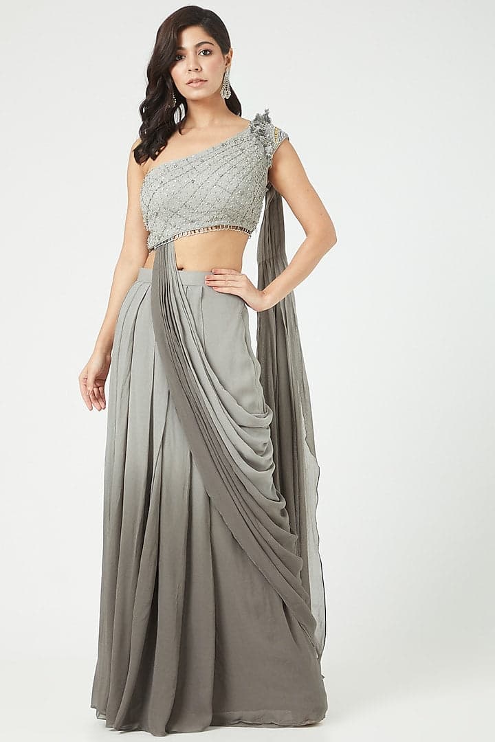 Grey Draped Gown Saree, a product by JadebyAshima