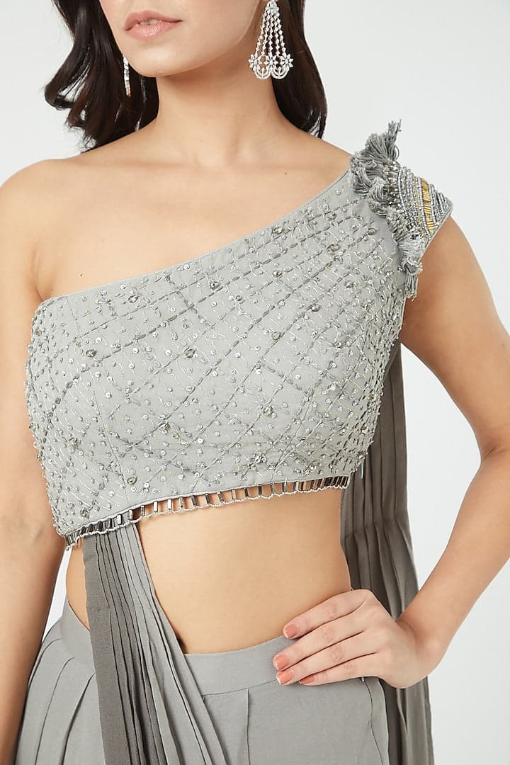 Thumbnail preview #2 for Grey Draped Gown Saree