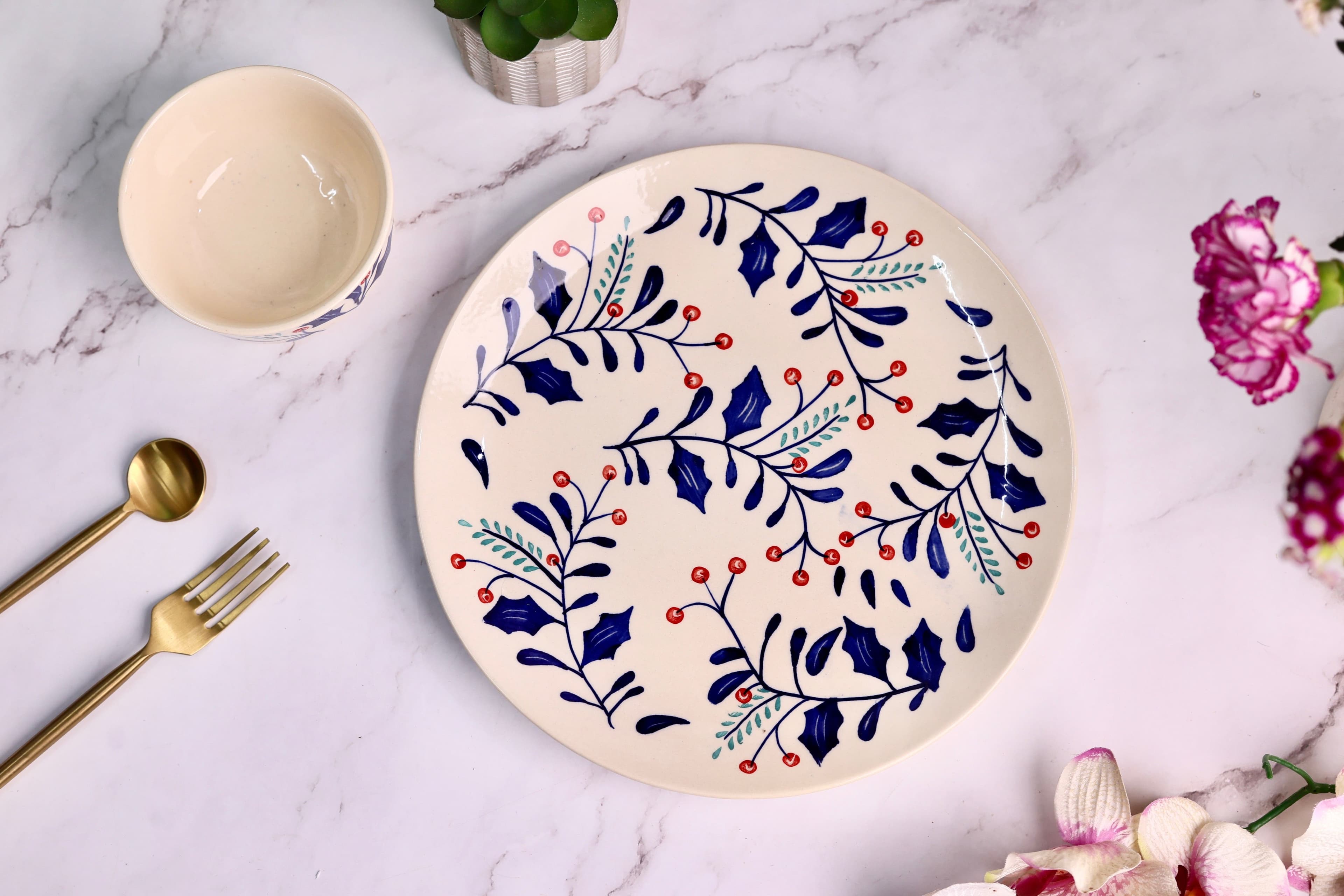 Thumbnail preview #2 for Berries Handpainted Dinner Plate and Snack Bowl