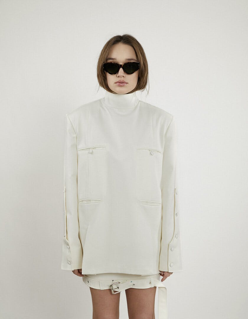 Milky white high-neck blazer, a product by BLIKVANGER