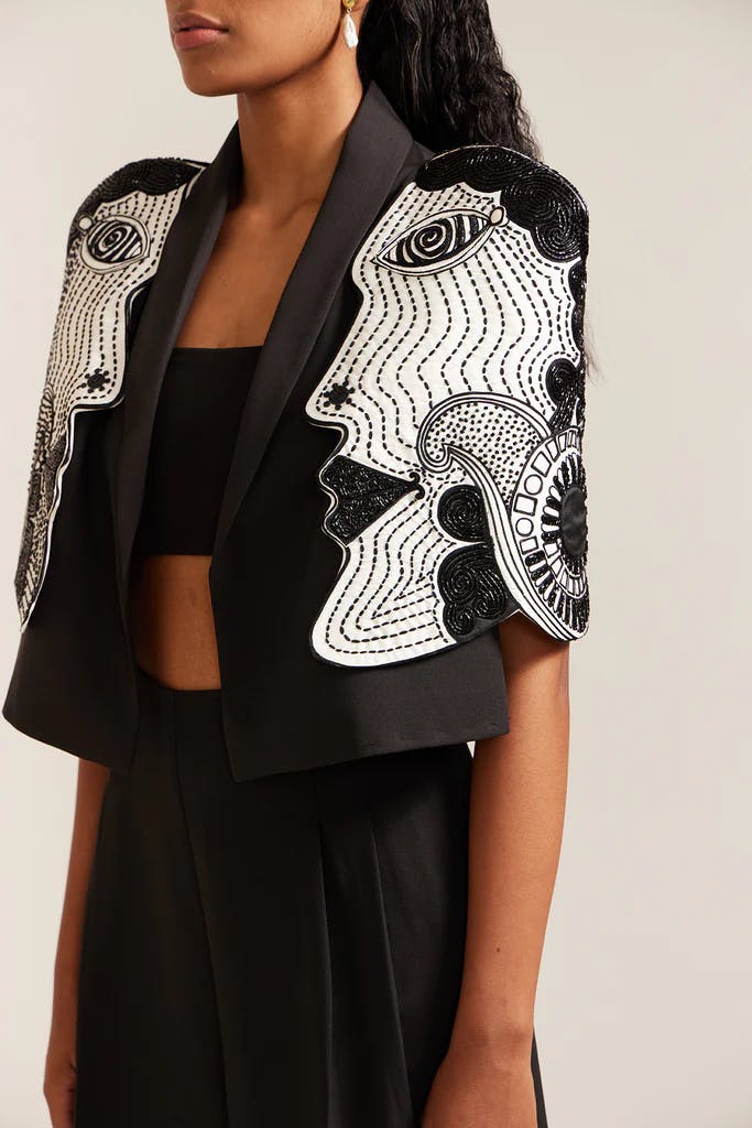 Thumbnail preview #1 for 2 FACE BLACK & CREAM JACKET CO-ORD