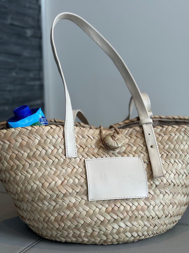 Thumbnail preview #4 for Njem leather-trimmed raffia tote (Ecru White)