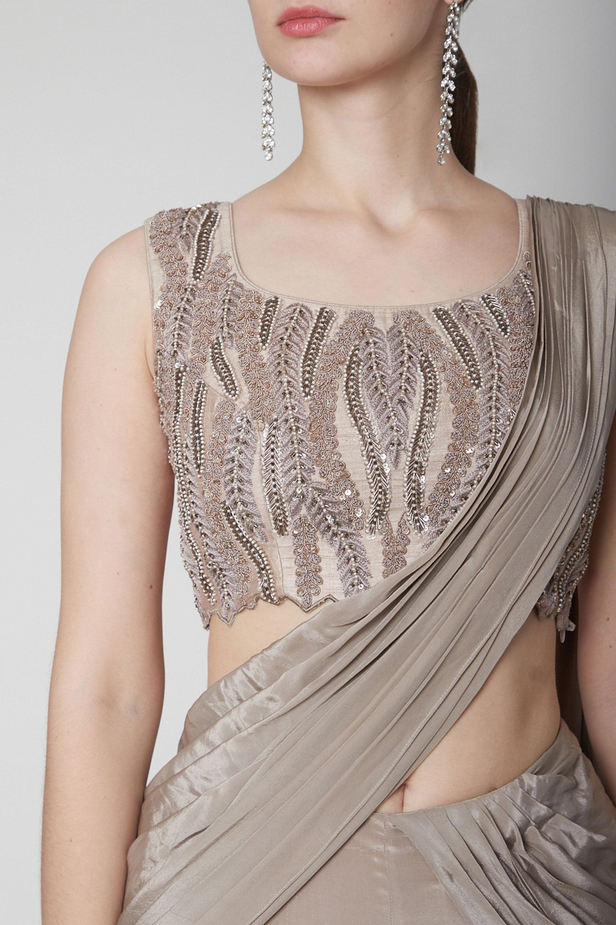 Thumbnail preview #2 for Mouse Grey Drape Ruffle Saree