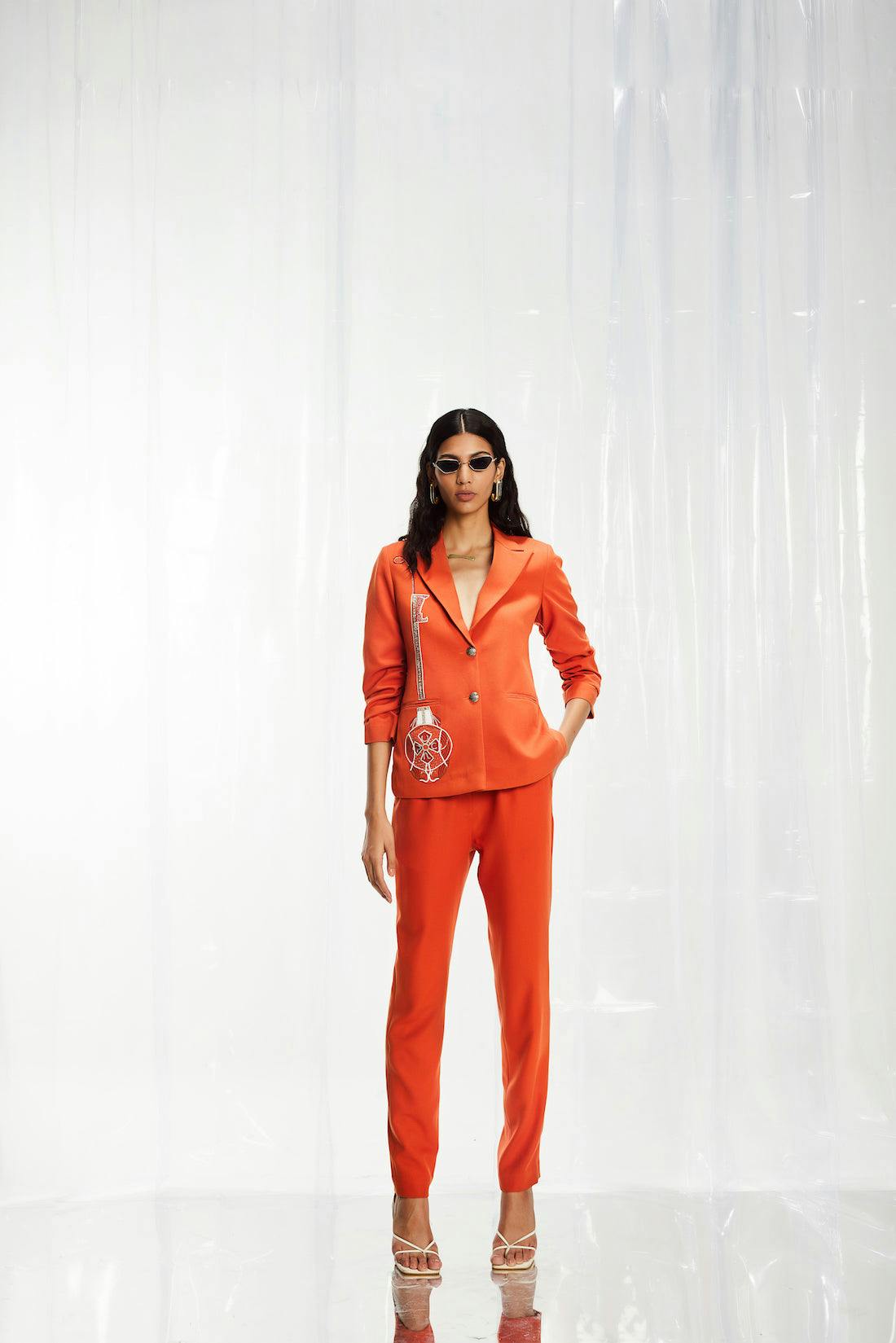 Thumbnail preview #2 for Statement Tailored Tangerine Embroidered Blazer