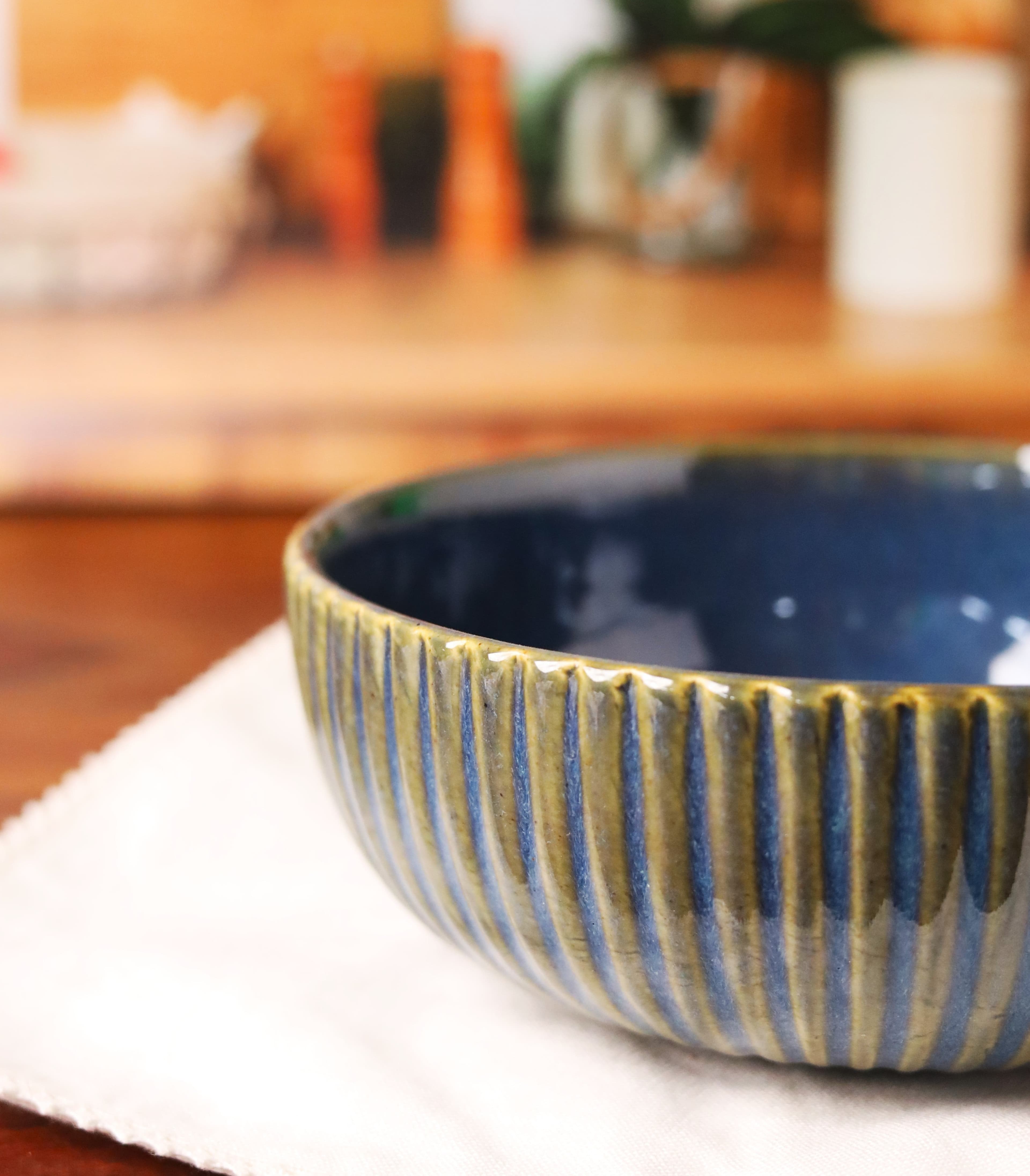 Thumbnail preview #1 for Blue Fluted Studio Pottery Serving Bowl