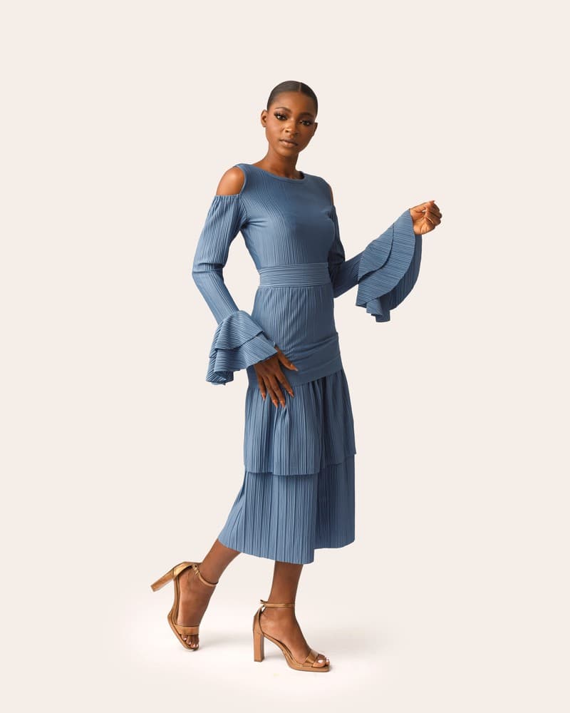 Kwelaku plisse tiered midi dress, a product by KWELAKU