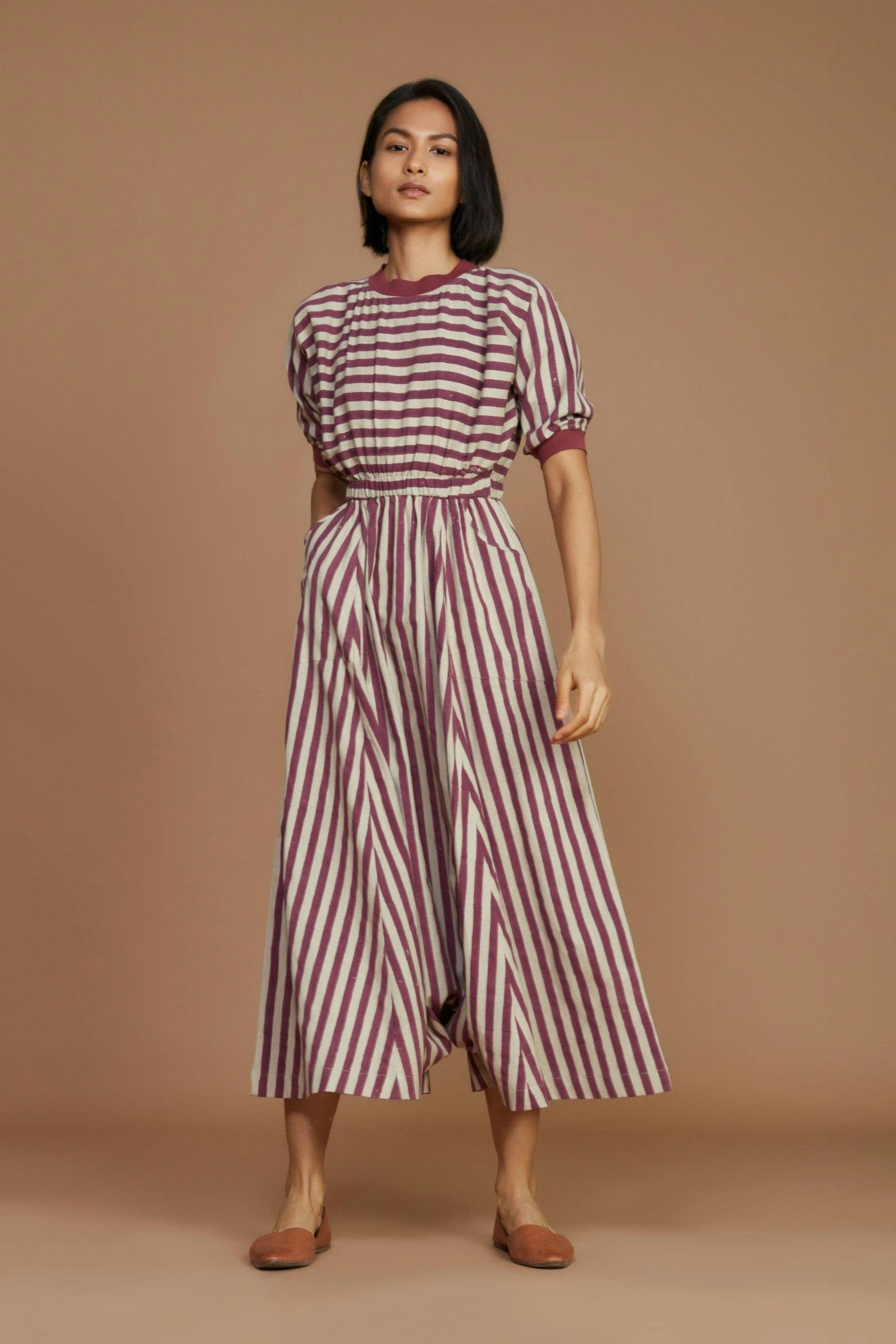 Thumbnail preview #0 for Ivory and Mauve Striped Mati Sphara Jumpsuit