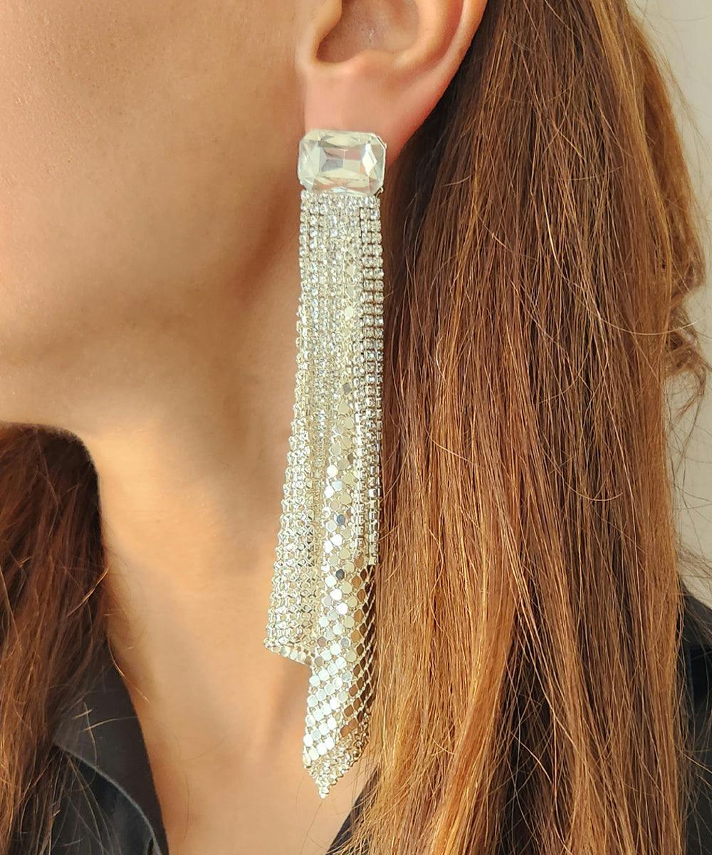 Rhinestone Party Earrings in Silver, a product by MNSH