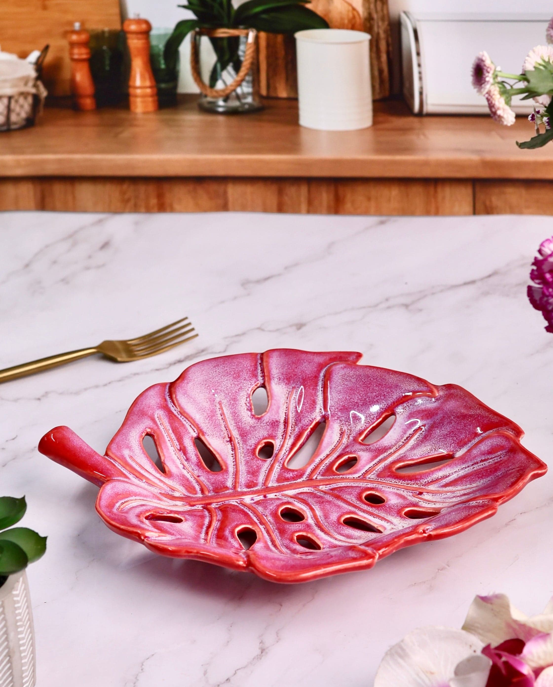 Thumbnail preview #1 for Shaded Pink Monstera Platter or Trinket Tray