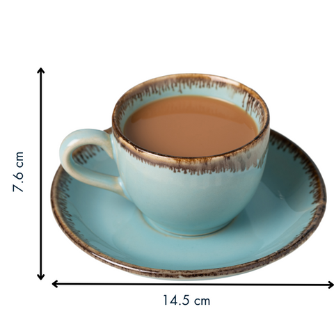 Thumbnail preview #1 for Light Blue Color Cup and Saucer with Brown Drops Border