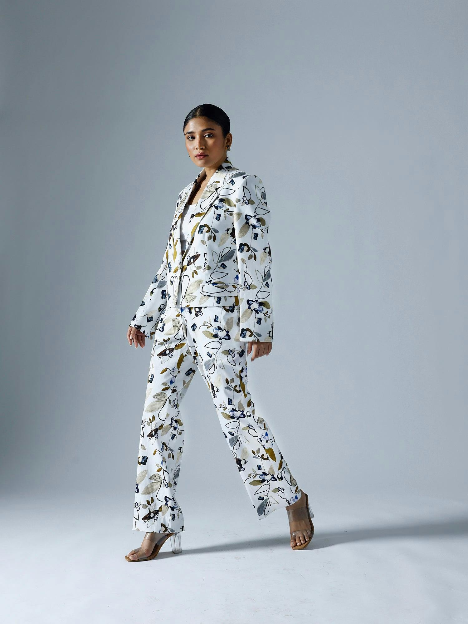 Vivid White Cropped Blazer Pant Suit, a product by KLAD