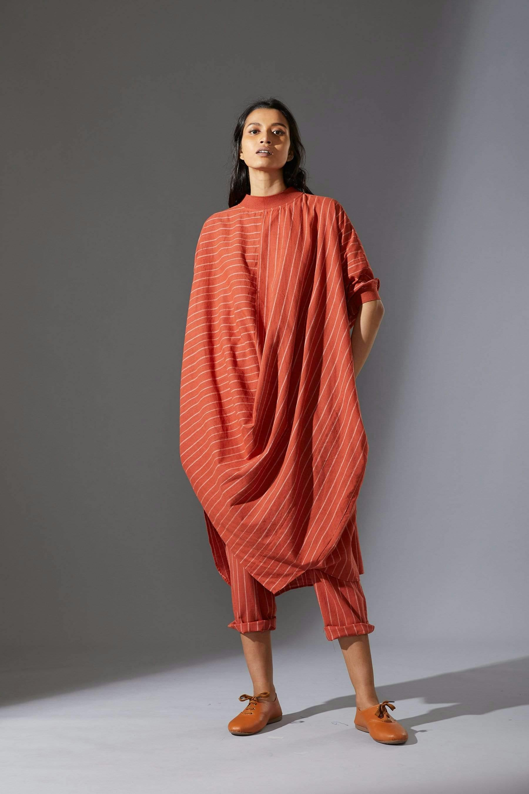 Mati Ribbed Collar Rust Cowl Tunic Set with Pants, a product by Style Mati