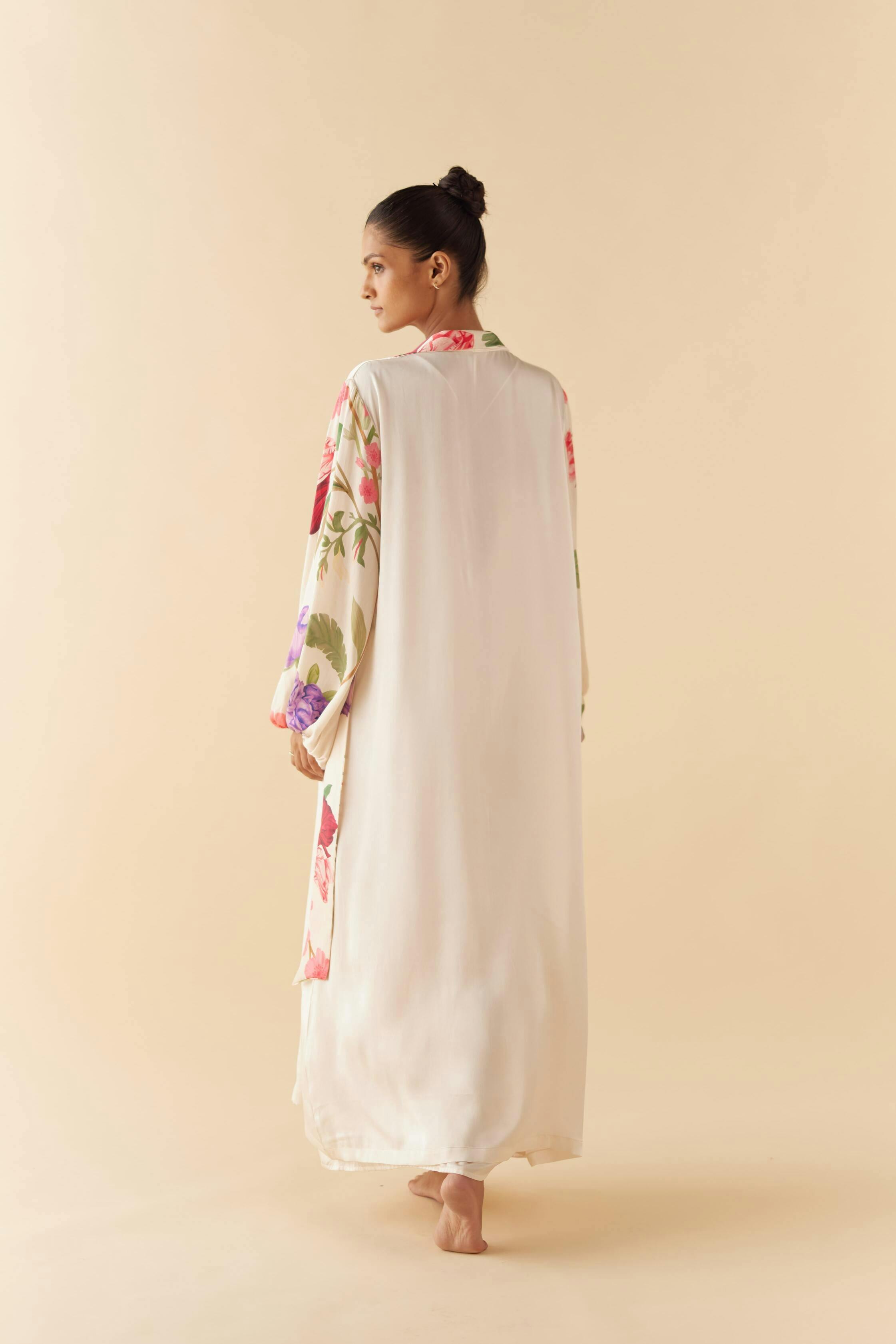 Thumbnail preview #3 for Ivory Floral Dream Silk Robe