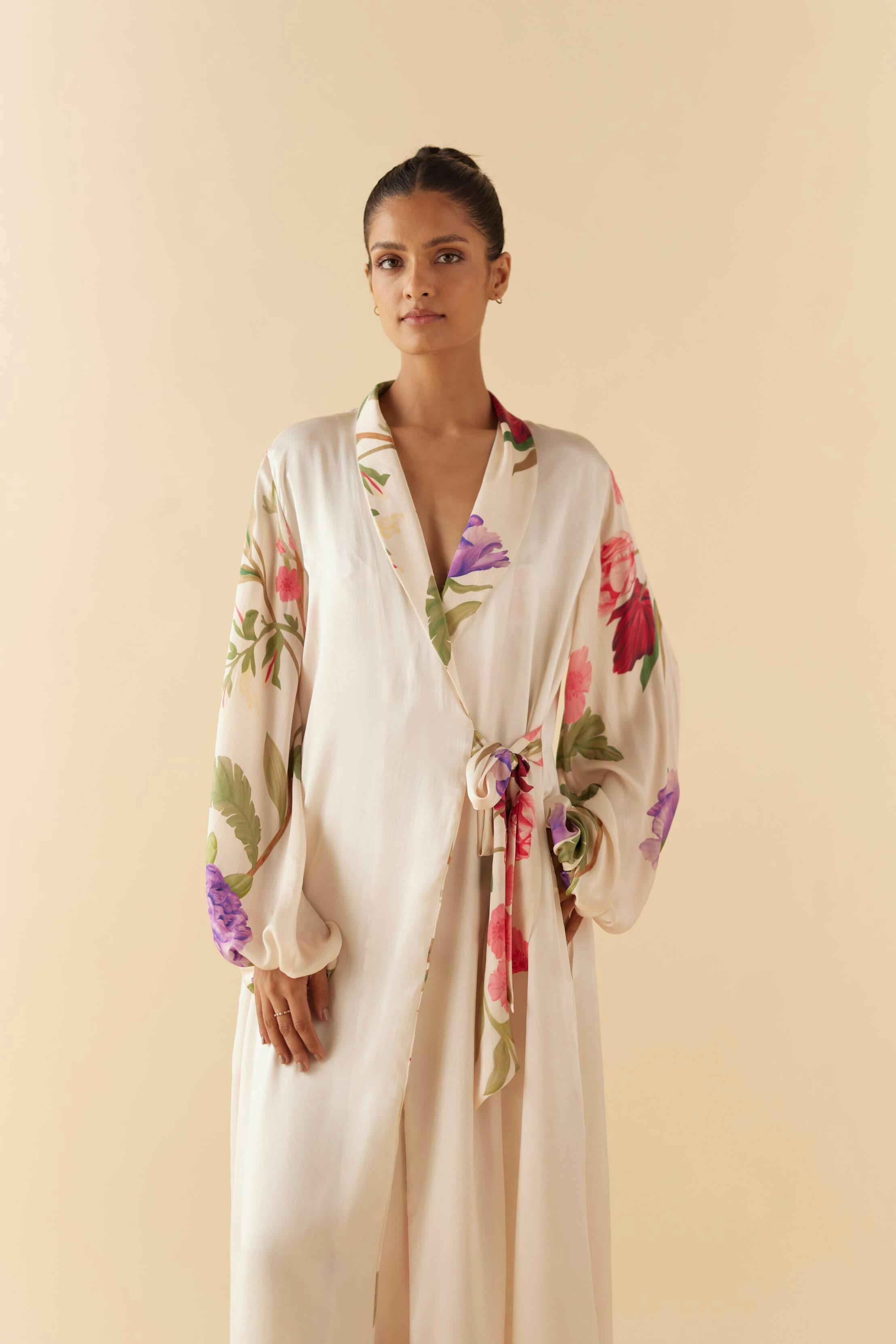 Thumbnail preview #0 for Ivory Floral Dream Silk Robe