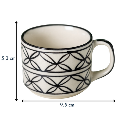 Thumbnail preview #2 for Black Floral White Color Ceramic Tea Cup with Design