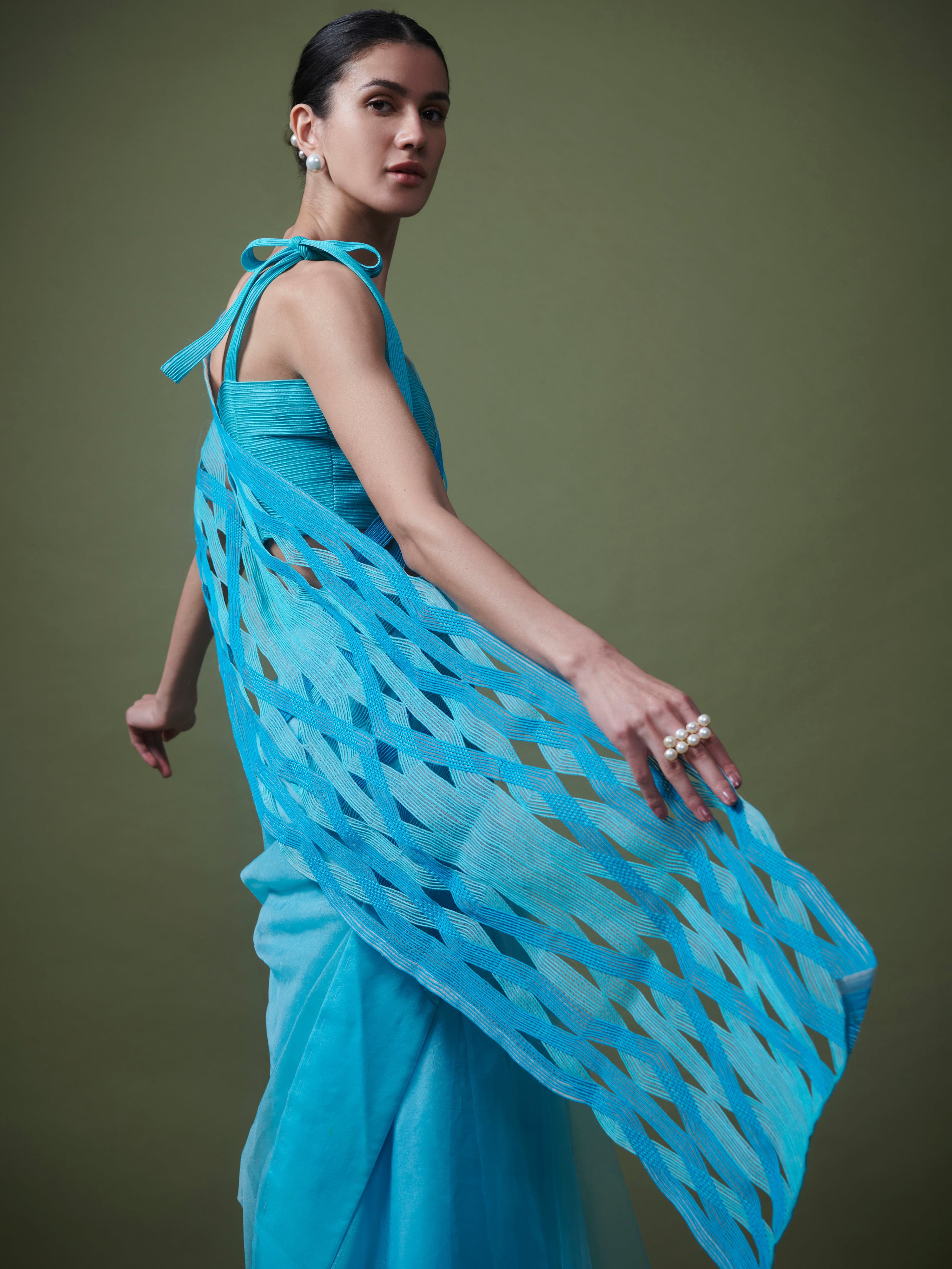 Thumbnail preview #3 for Bi-coloured corded saree